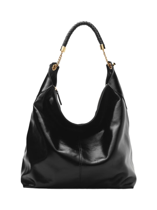 Bolsa Feminina Hobo Couro Grande Alça Metais – Preto