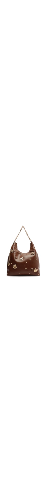 Bolsa Feminina Hobo Couro Grande Enfeites - Marrom