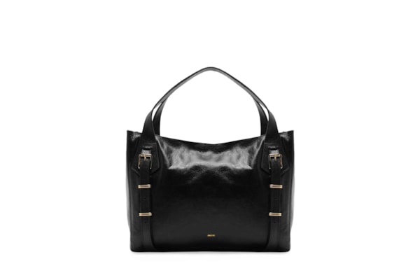 Bolsa Feminina Hobo Couro Grande Metais - Preto