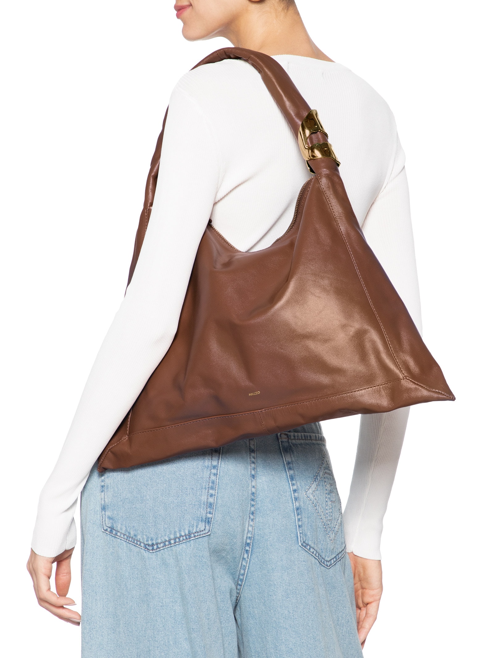 Bolsa Feminina Hobo Couro Grande Metal Marrom Arezzo + Lenny Niemeyer