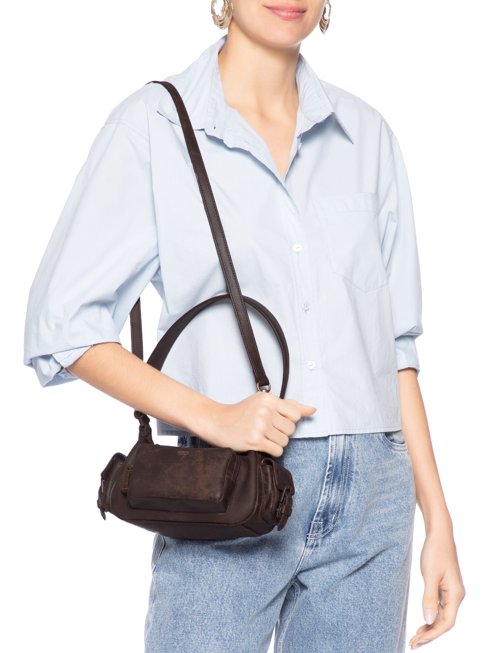 Bolsa Feminina Hobo Eddie Média Couro Marrom Schutz