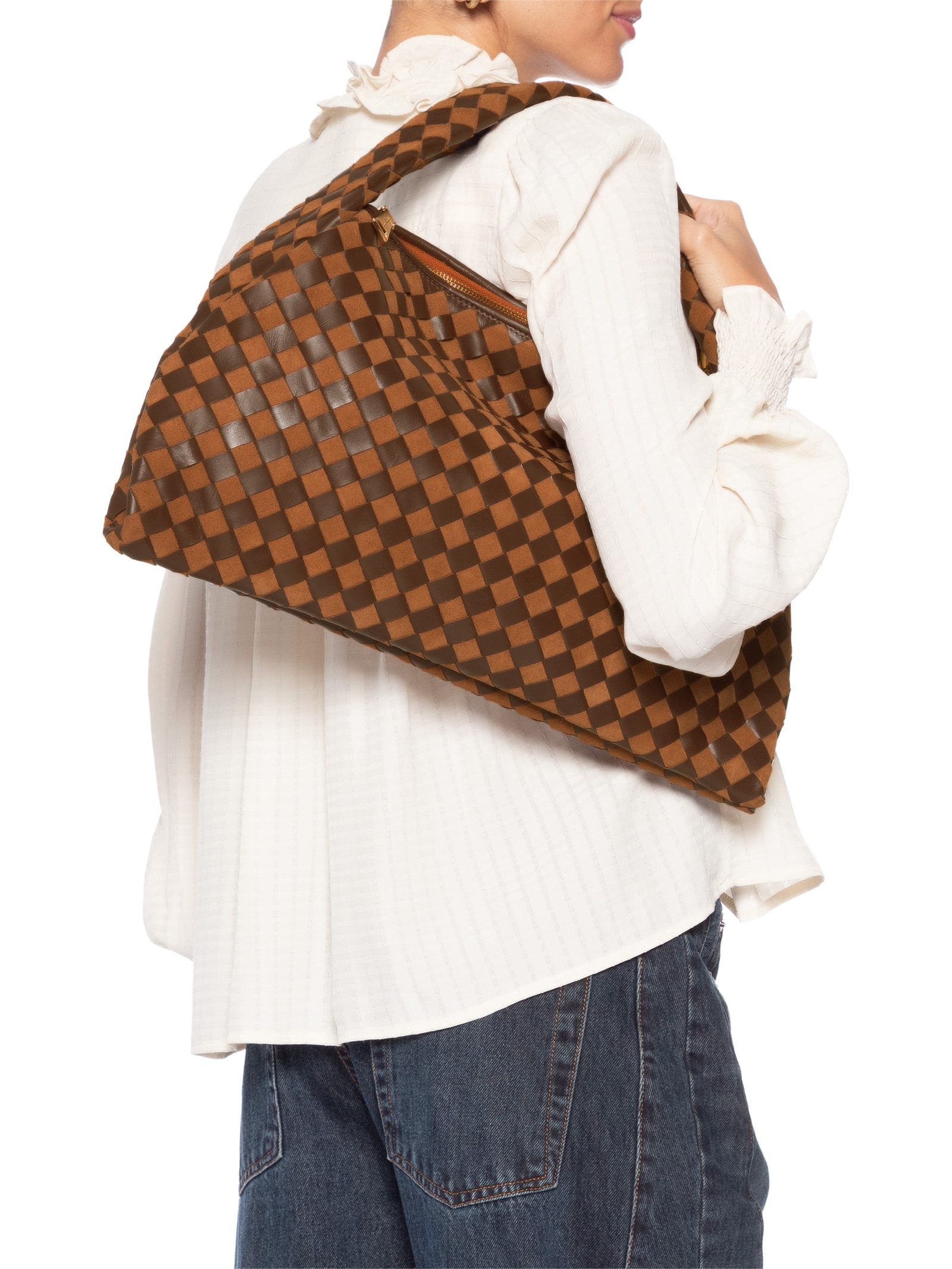 Bolsa Feminina Hobo Em Camurça Tressê Grande Marrom Luiza Barcelos