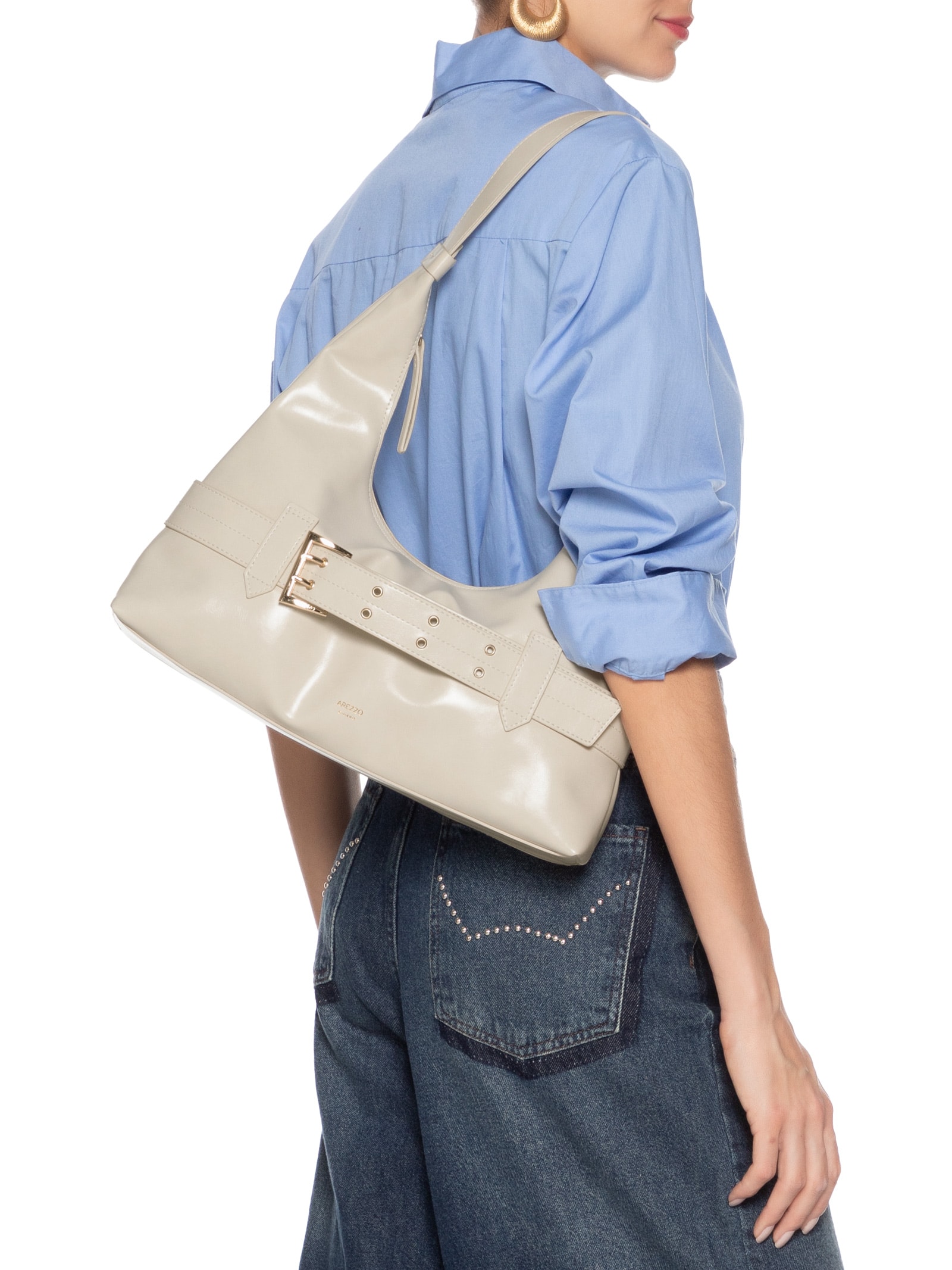 Bolsa Feminina Hobo Grande Tiras Fivela Branco Arezzo