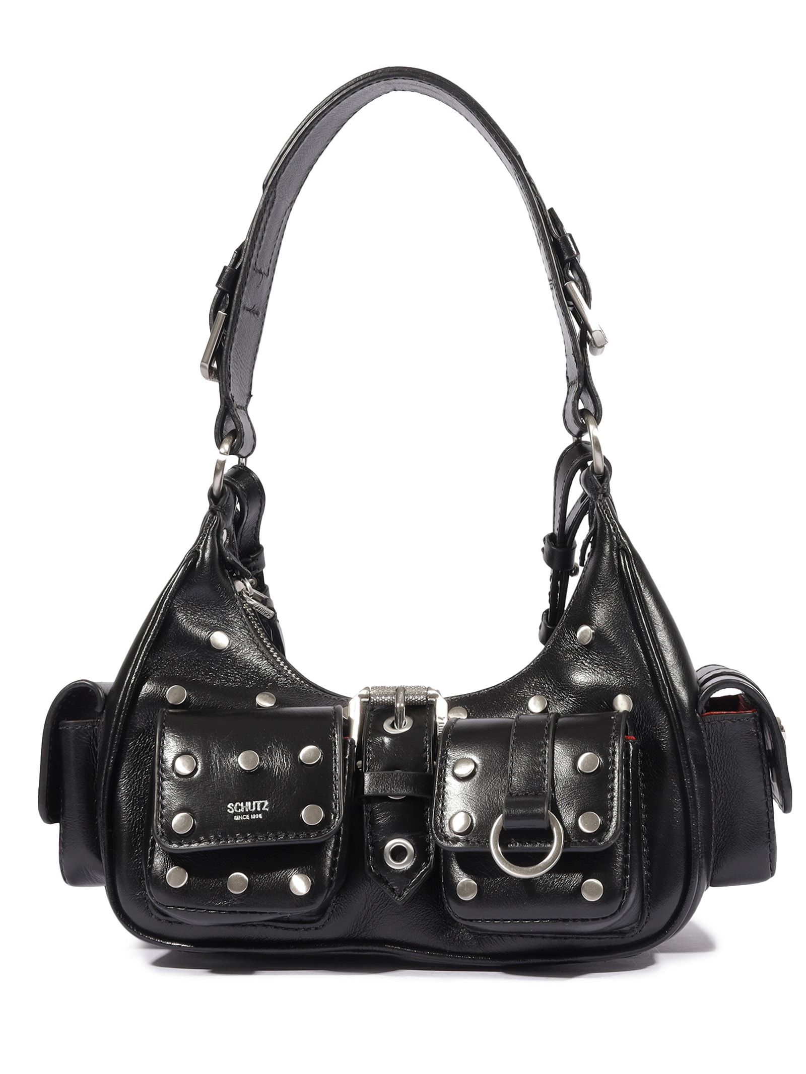 Bolsa Feminina Hobo Média Couro Metais Preto Schutz