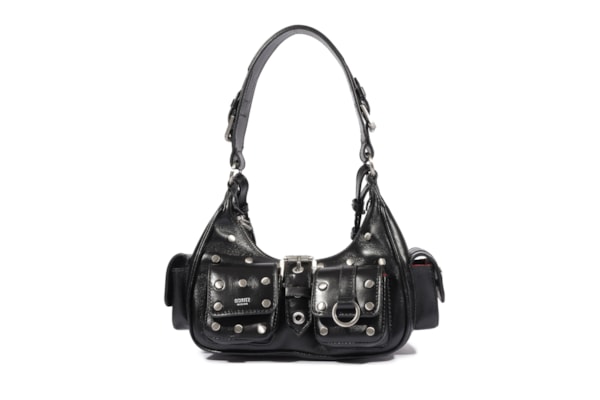 Bolsa Feminina Hobo Média Couro Metais - Preto