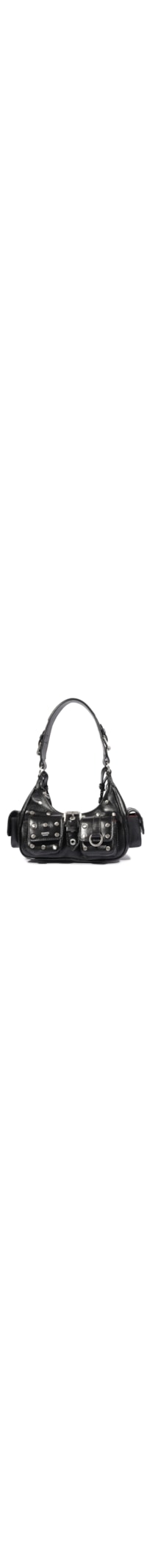 Bolsa Feminina Hobo Média Couro Metais - Preto