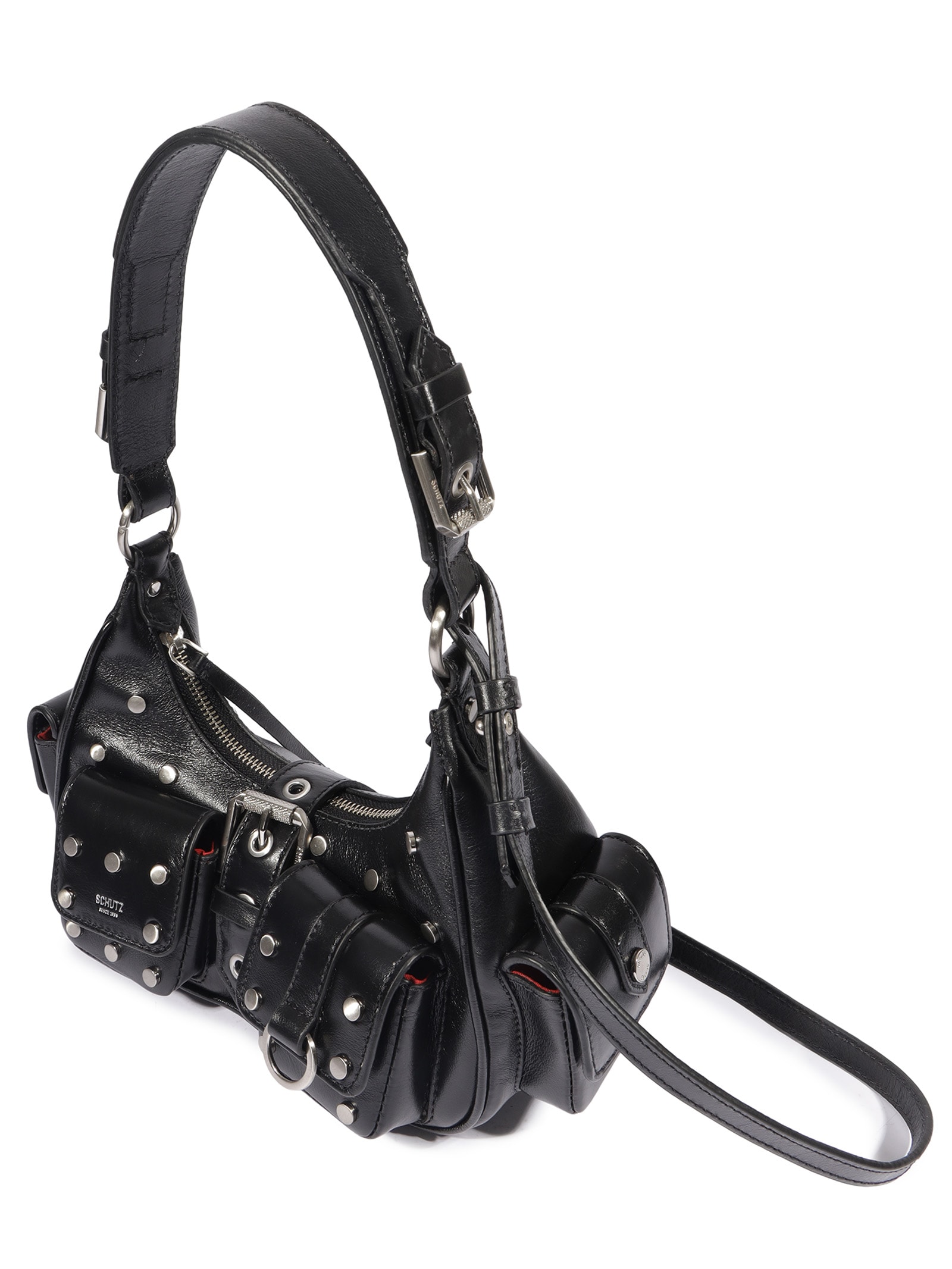Bolsa Feminina Hobo Média Couro Metais Preto Schutz