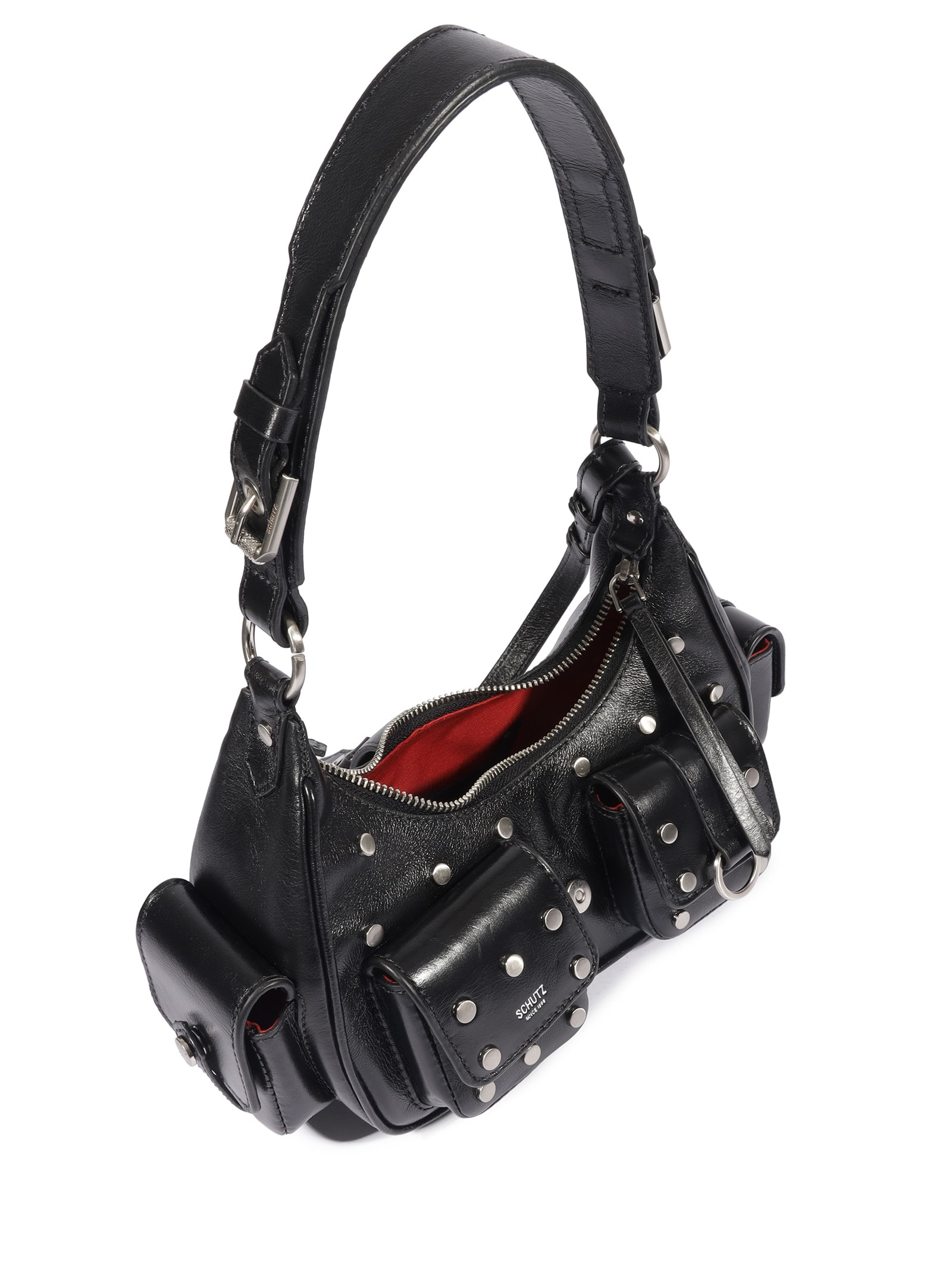 Bolsa Feminina Hobo Média Couro Metais Preto Schutz