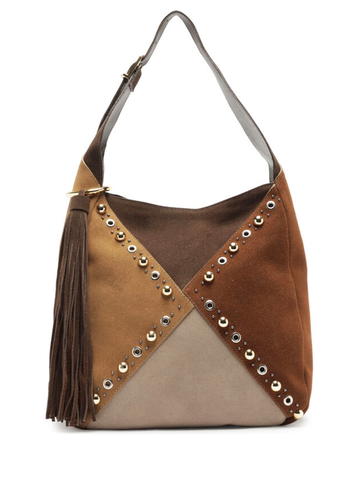 Vista 2 Bolsa Feminina Hobo Mix Couro Becca Grande MARROM MARROM