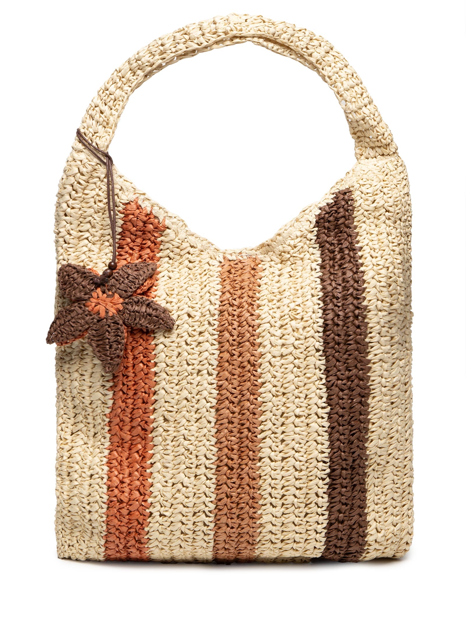 Bolsa Feminina Hobo Palha Listras Bege Dress To