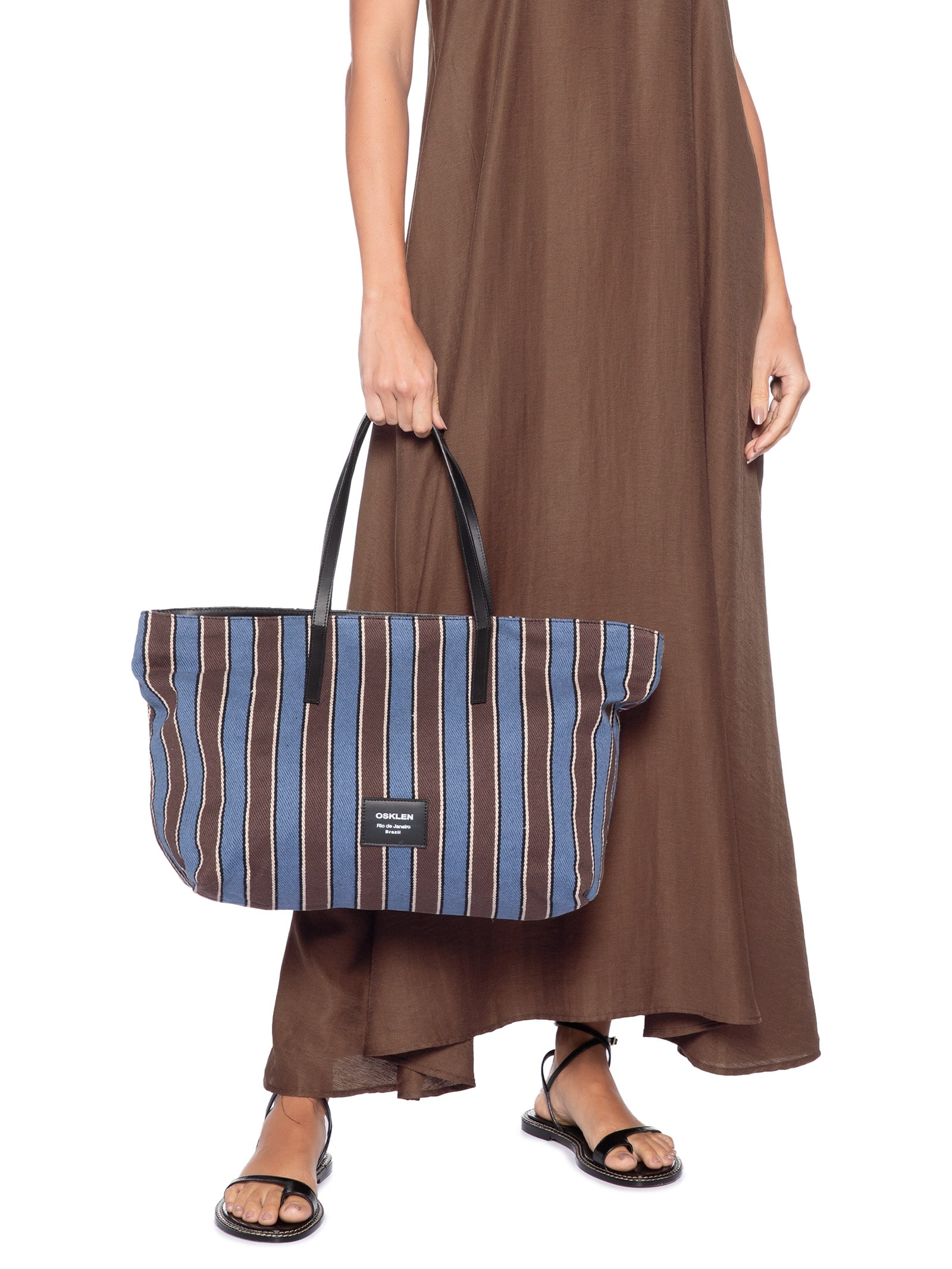 Bolsa Feminina Ivy Lona Listras Azul Osklen