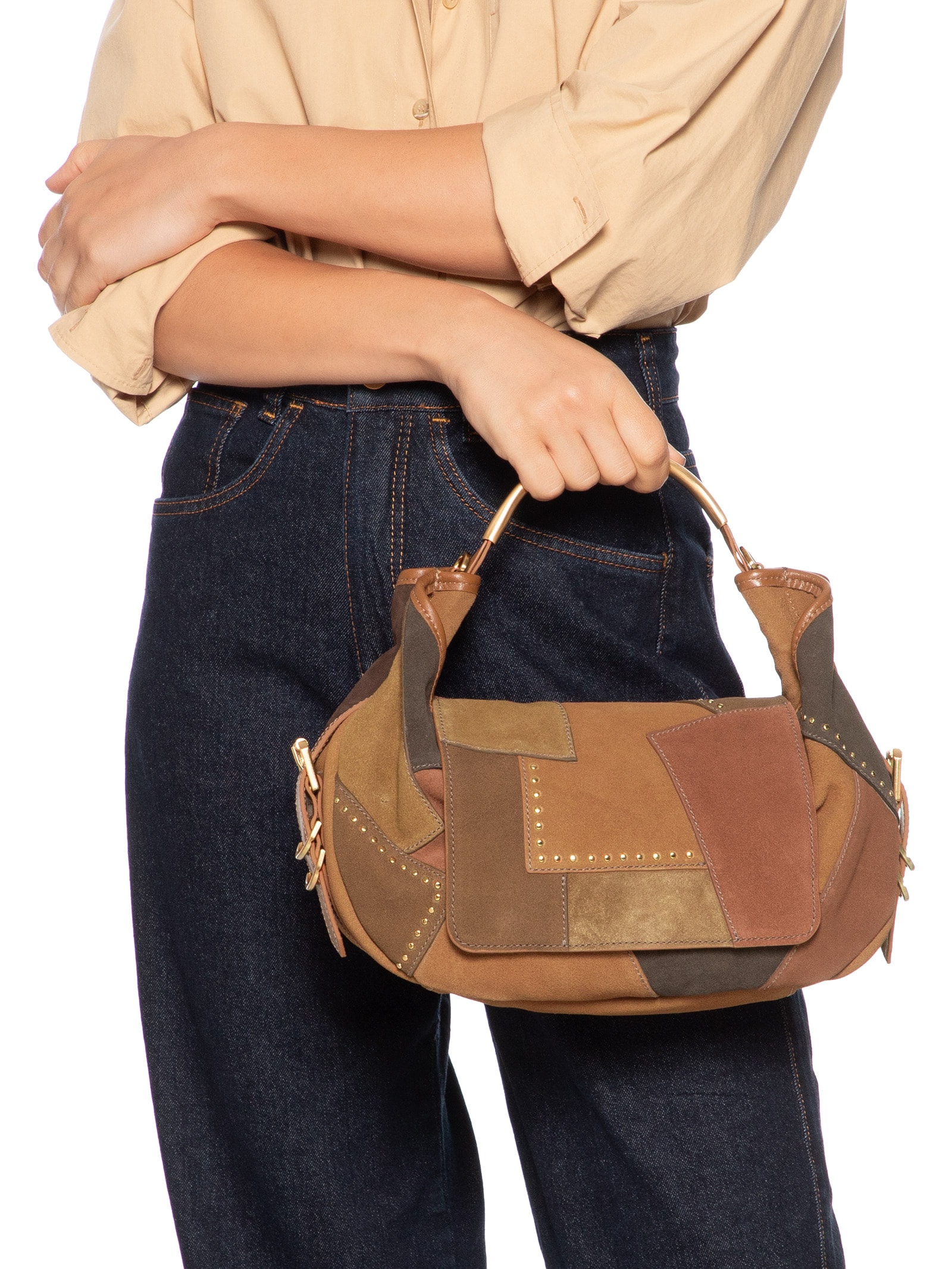 Bolsa Feminina Jack Patch Média Couro Marrom Schutz