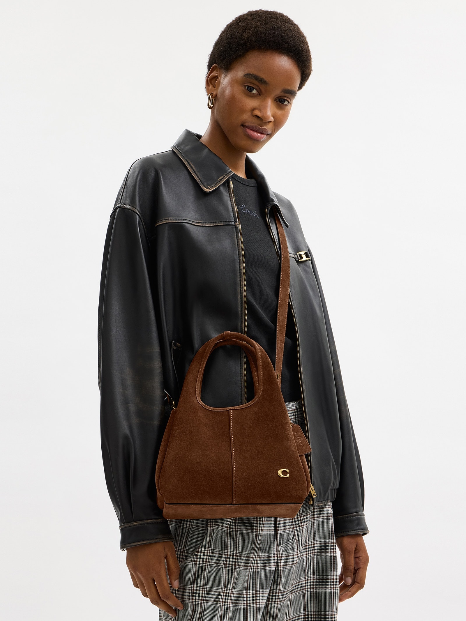Bolsa Feminina Lana Shoulder 23 Suede Warm Marrom Coach