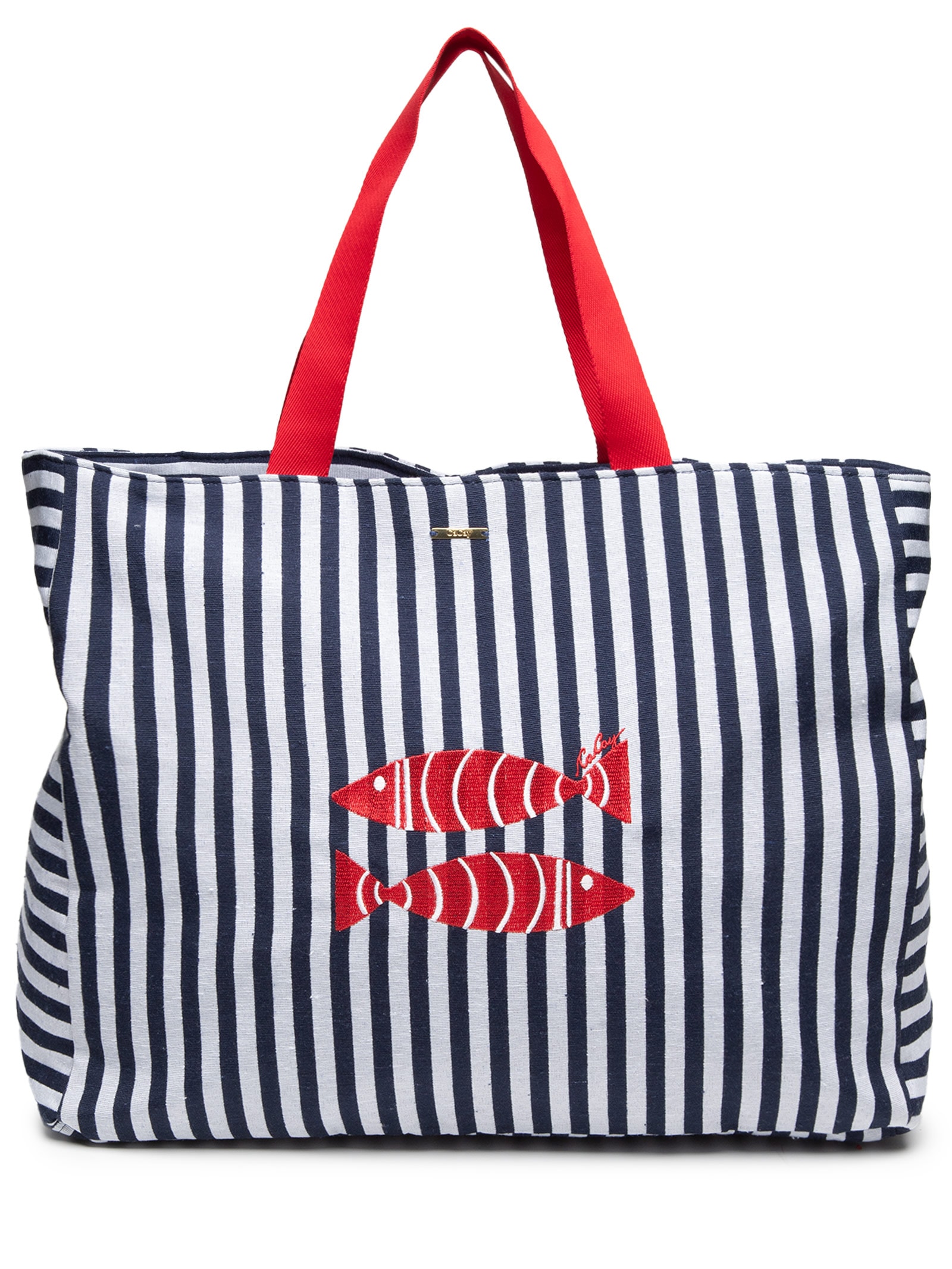 Bolsa Feminina Listras Bordado Azul Cacay