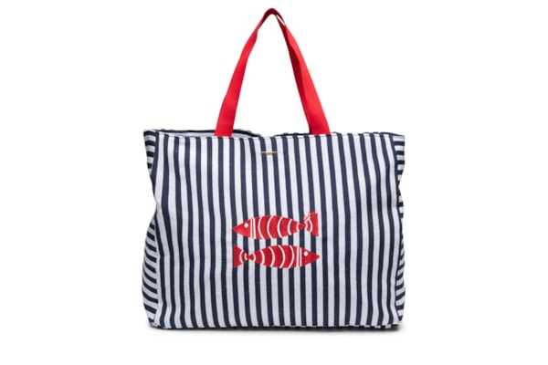 Bolsa Feminina Listras Bordado - Azul