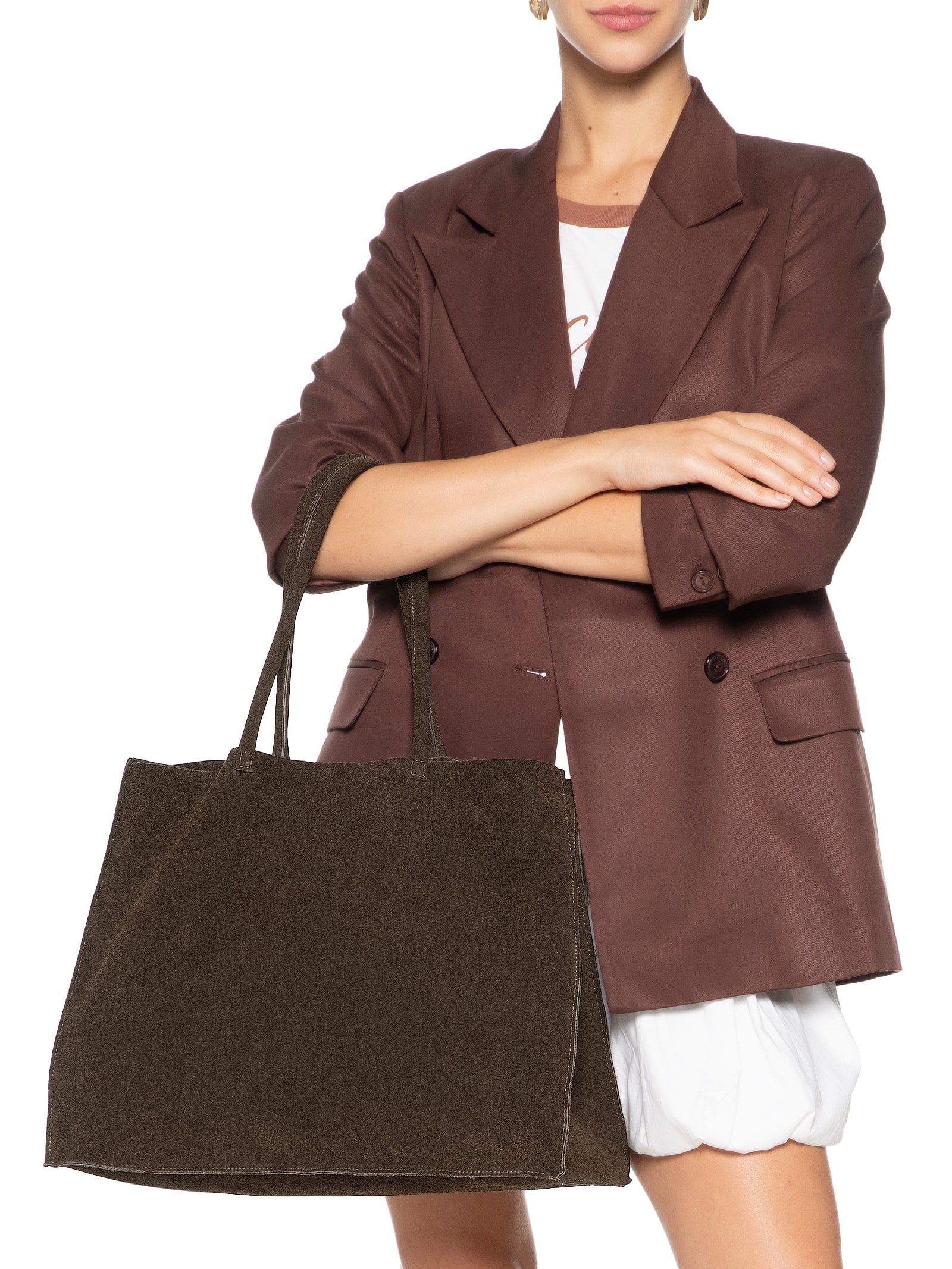 Bolsa Feminina Maxi Bag Em Camurça Marrom Market 33