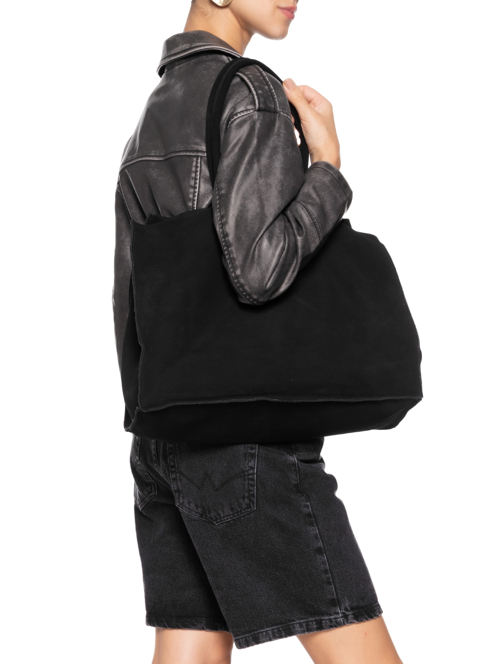 Bolsa Feminina Maxi Bag Em Camurça Preto Market 33