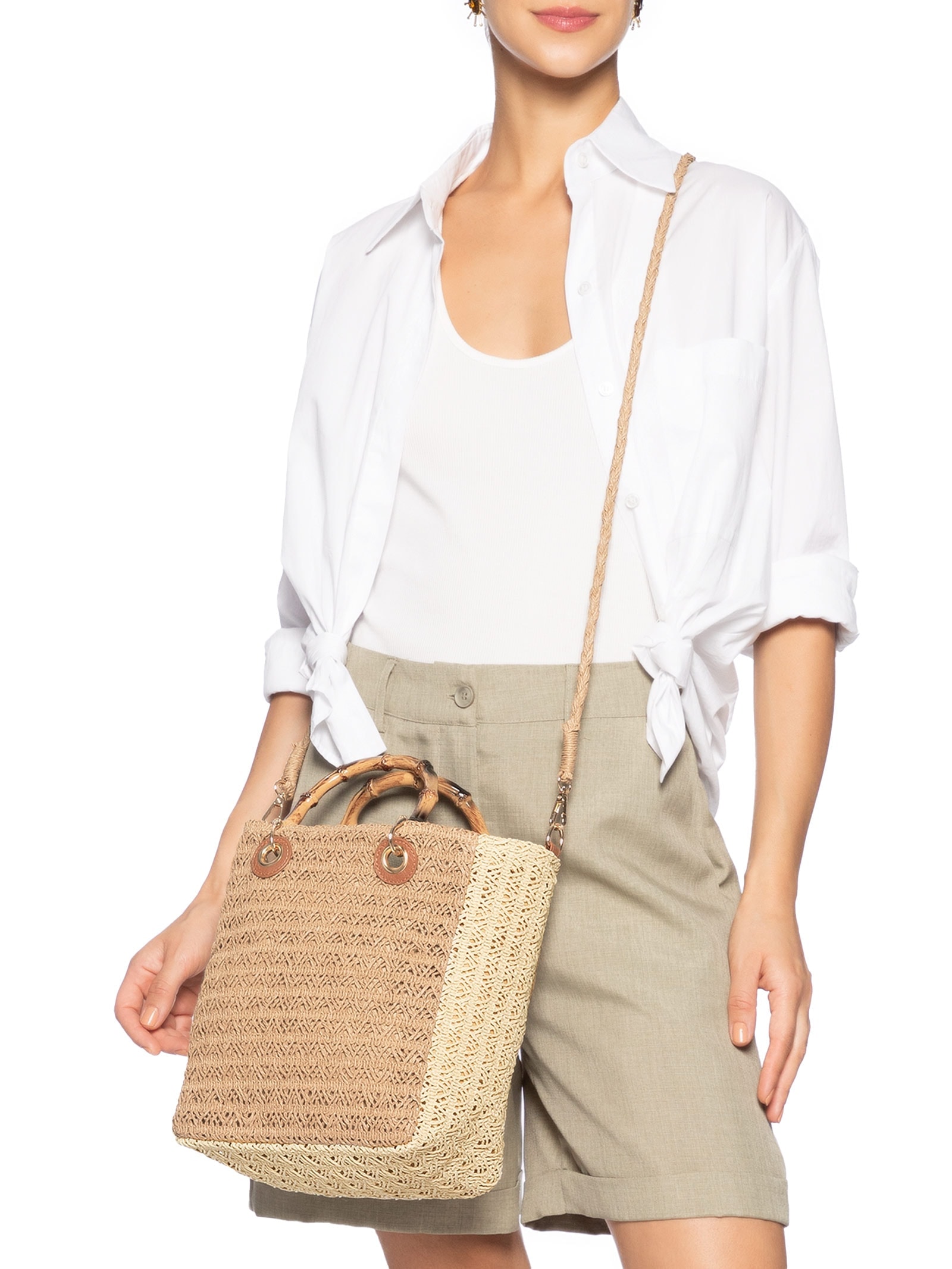 Bolsa Feminina Maxi de Palha Bege Basiq