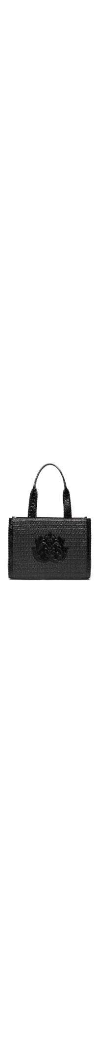 Bolsa Feminina Maxi Tote Ravena Em Palha E Couro - Preto