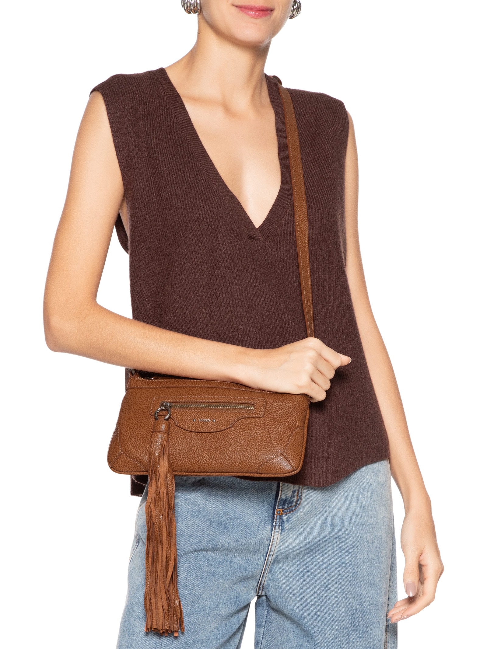 Bolsa Feminina Média Aged Leather Marrom Arezzo