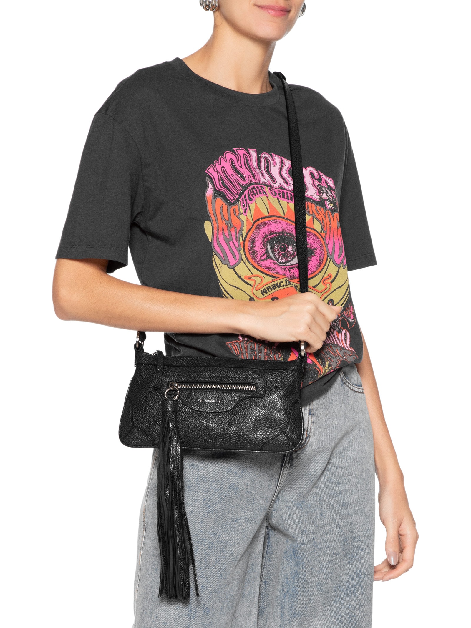 Bolsa Feminina Média Aged Leather Preto Arezzo