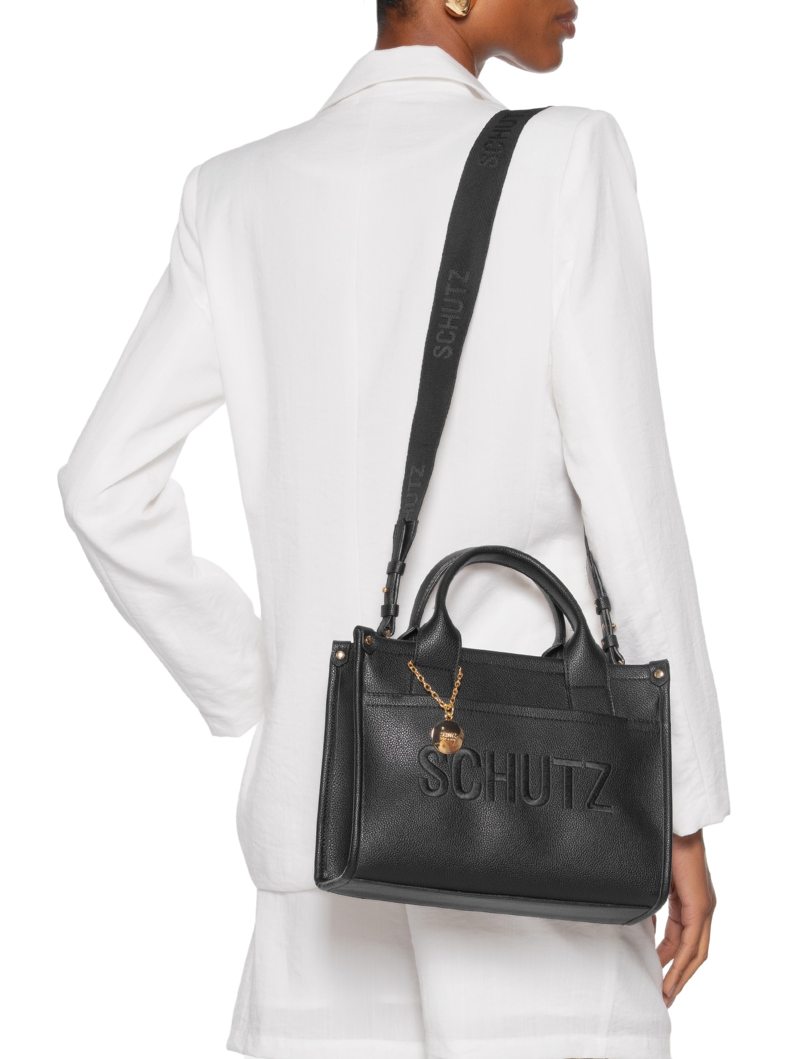 Bolsa Feminina Média Bag Charm Logo Preto Schutz