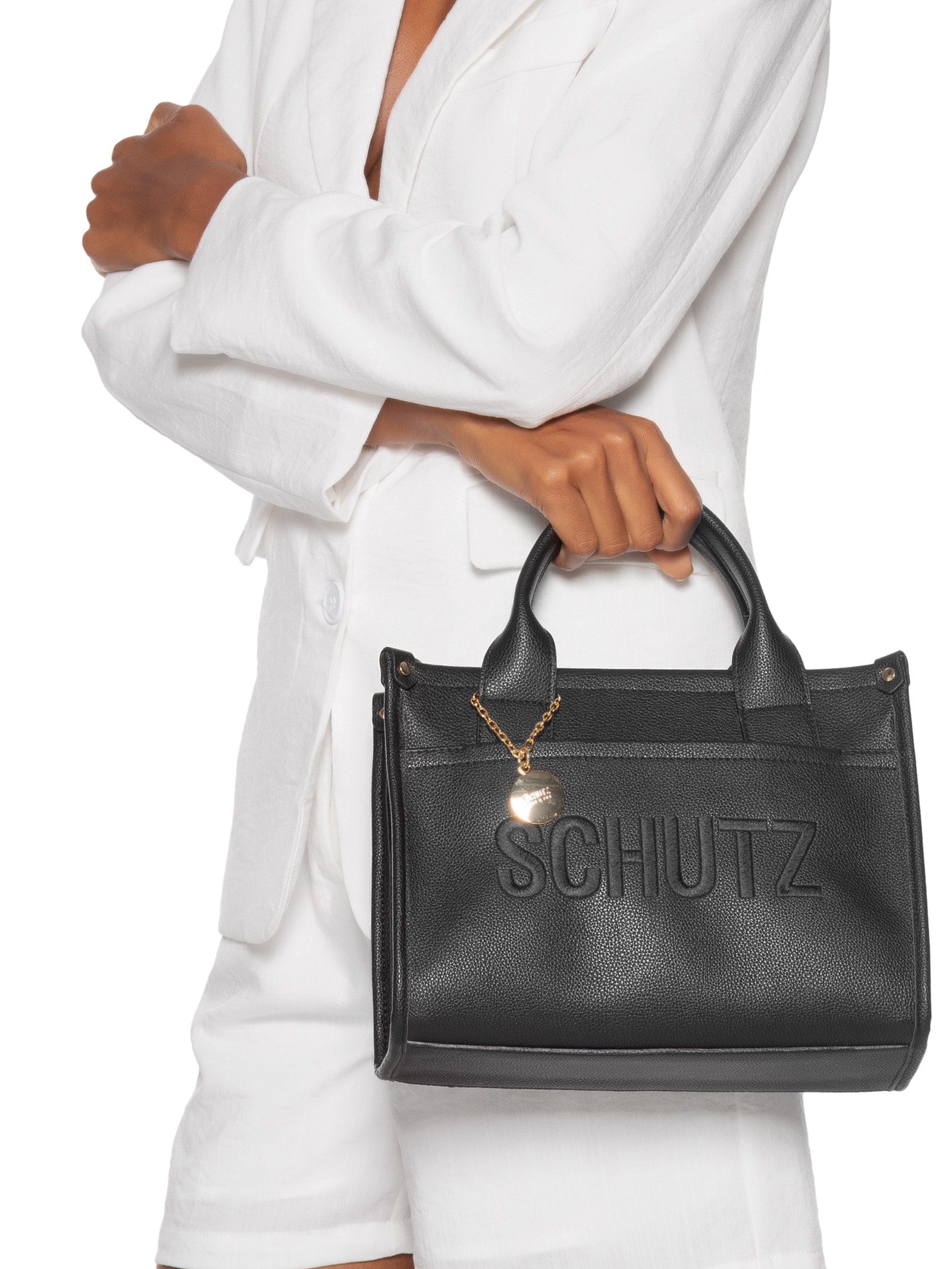Bolsa Feminina Média Bag Charm Logo Preto Schutz