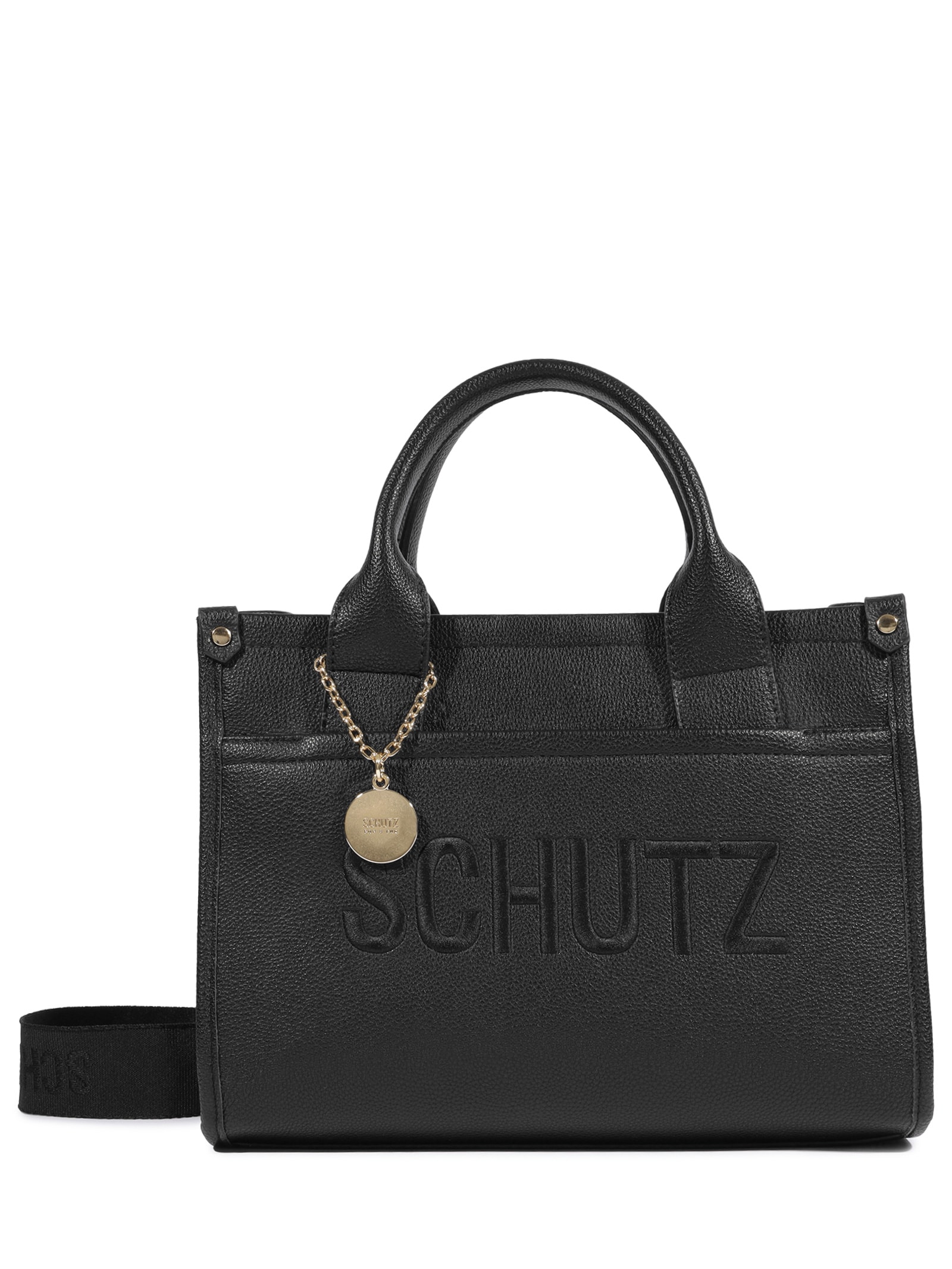 Bolsa Feminina Média Bag Charm Logo Preto Schutz