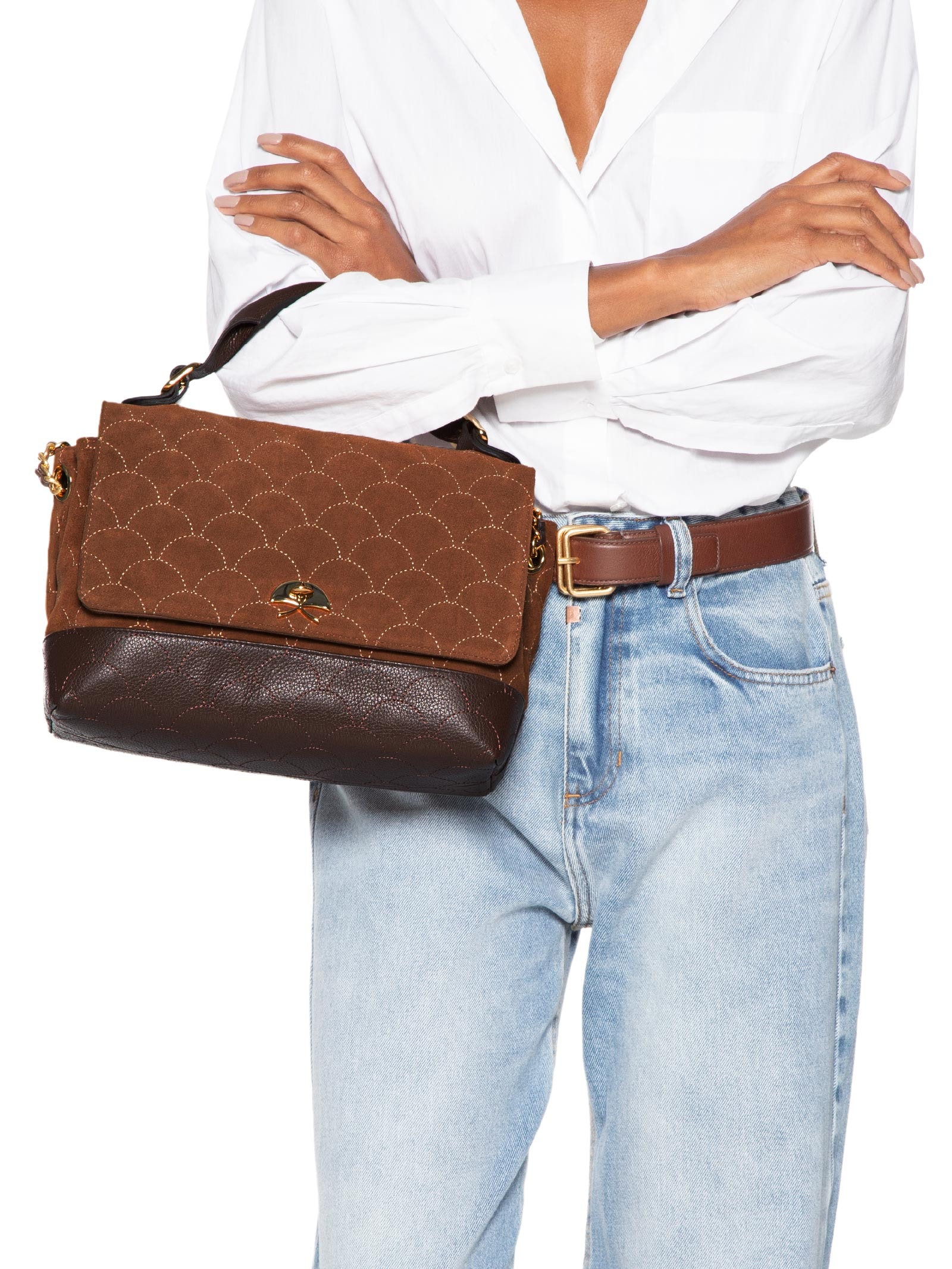 Bolsa Feminina Média Camurça Viena Marrom Luiza Barcelos