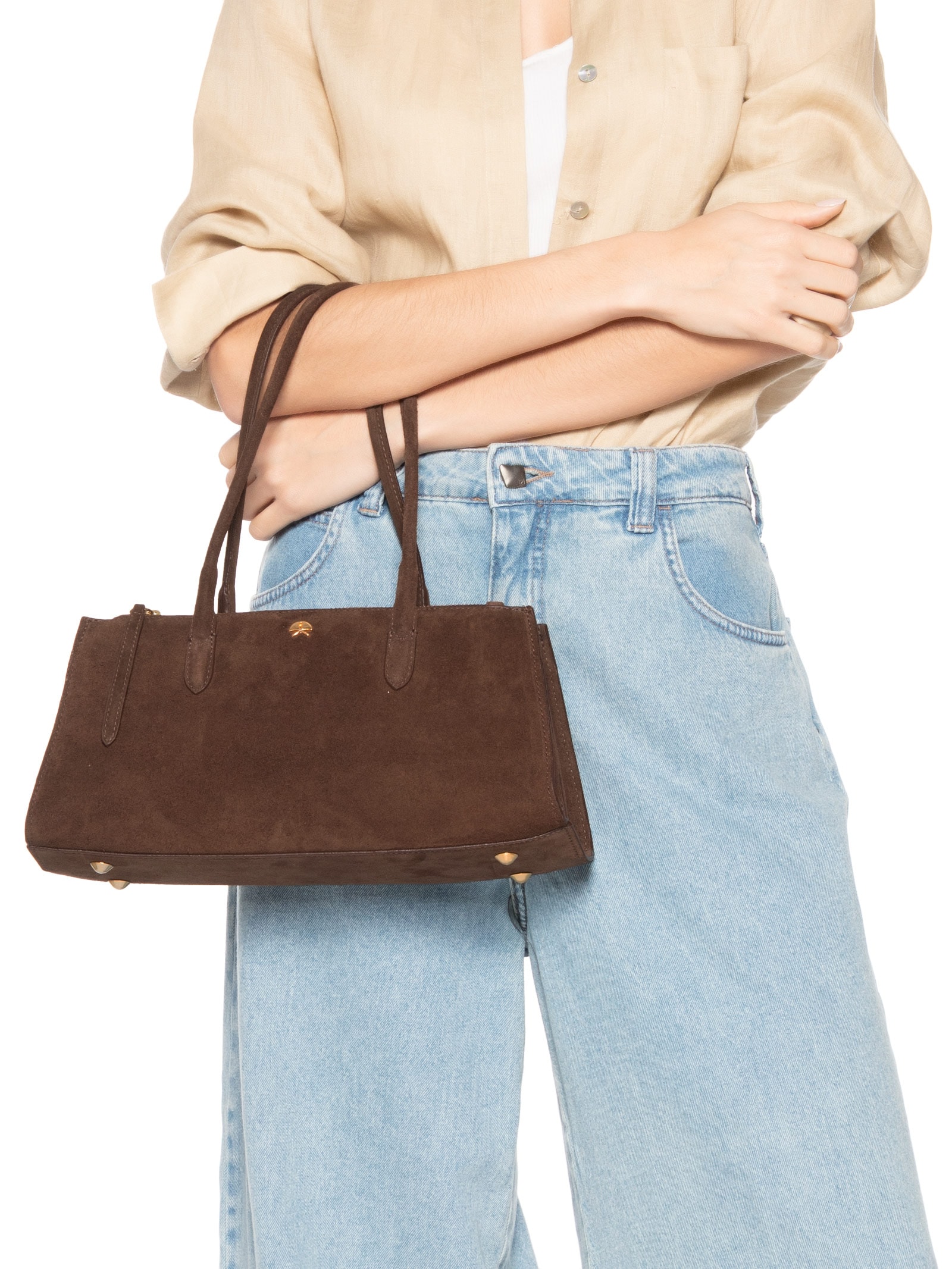 Bolsa Feminina Média Camurção Marrom Luiza Barcelos