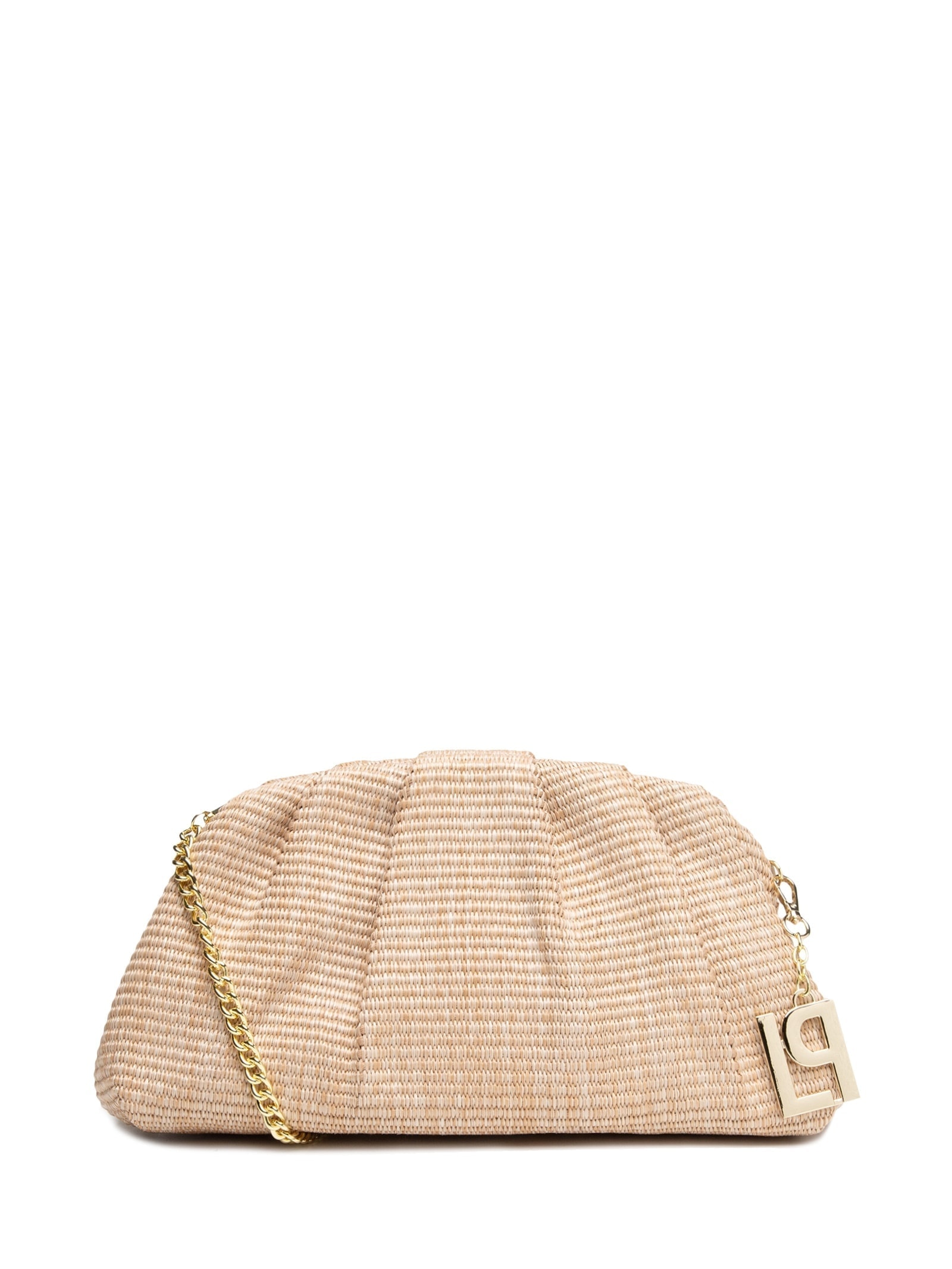 Bolsa Feminina Média Clutch Palha Com Pingente Bege Lança Perfume