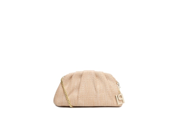 Bolsa Feminina Média Clutch Palha Com Pingente - Bege