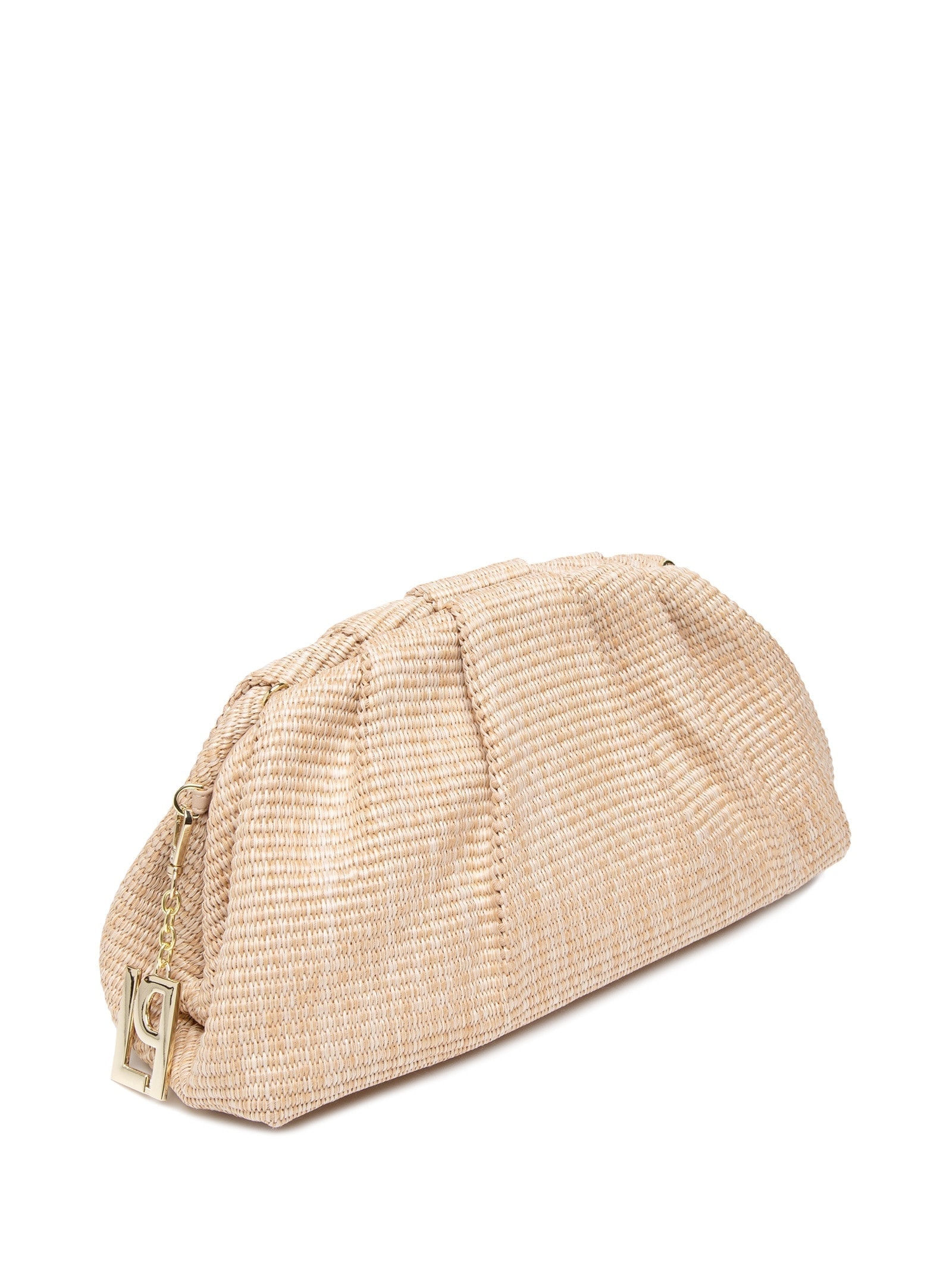 Bolsa Feminina Média Clutch Palha Com Pingente Bege Lança Perfume