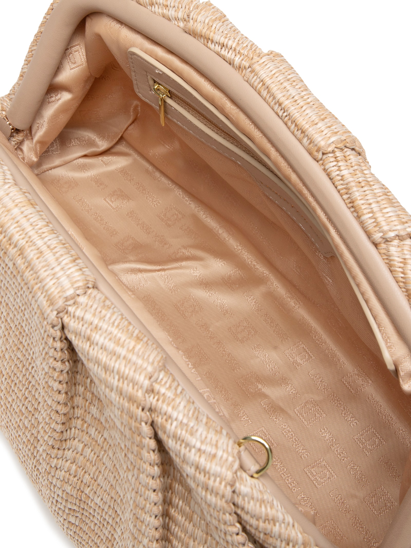 Bolsa Feminina Média Clutch Palha Com Pingente Bege Lança Perfume