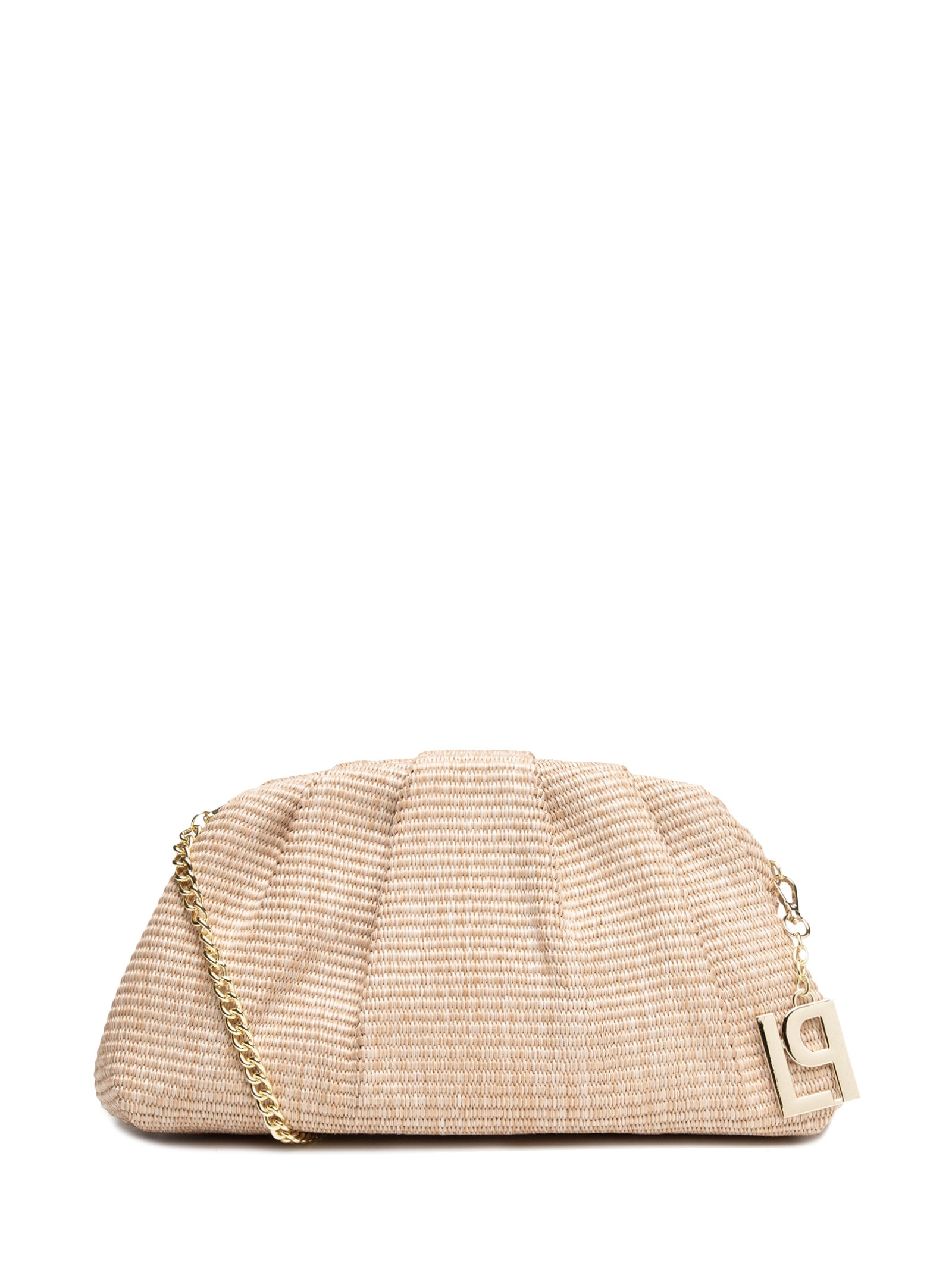 Bolsa Feminina Média Clutch Palha Com Pingente Bege Lança Perfume