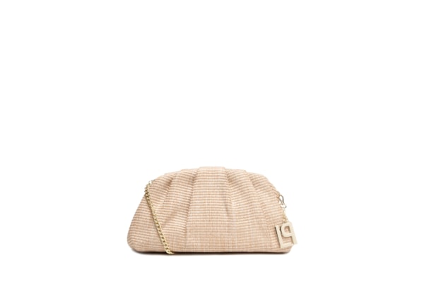 Bolsa Feminina Média Clutch Palha Com Pingente - Bege