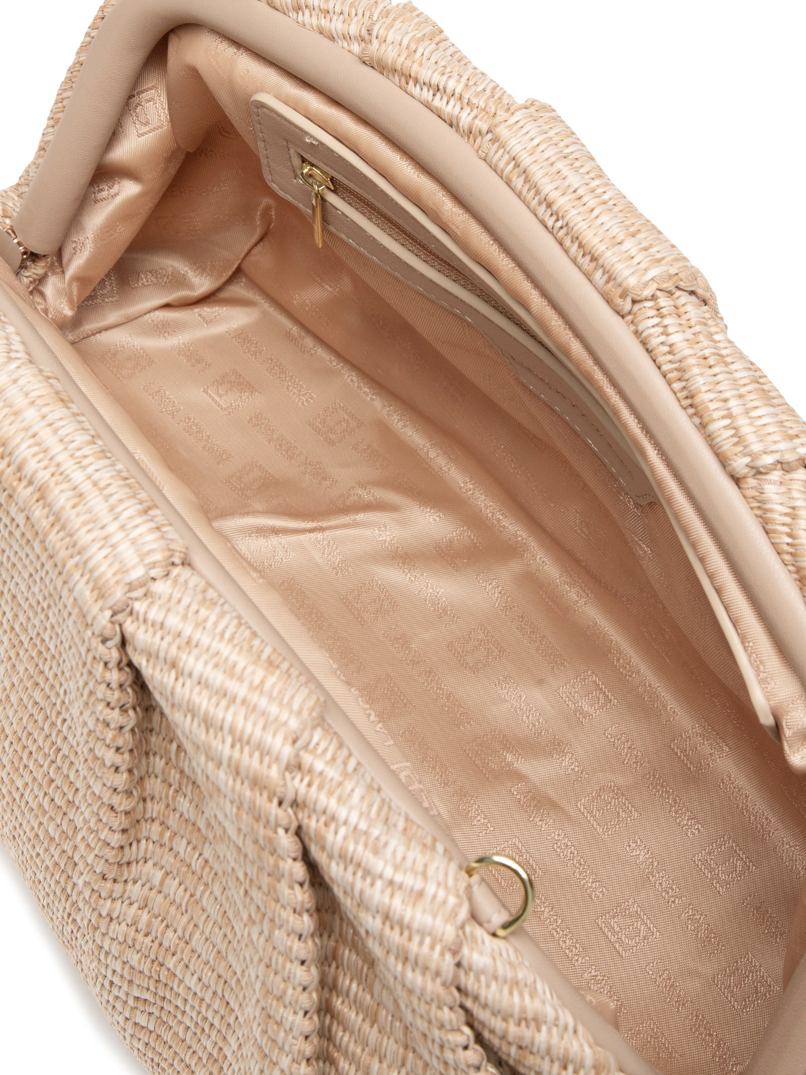 Bolsa Feminina Média Clutch Palha Com Pingente Bege Lança Perfume
