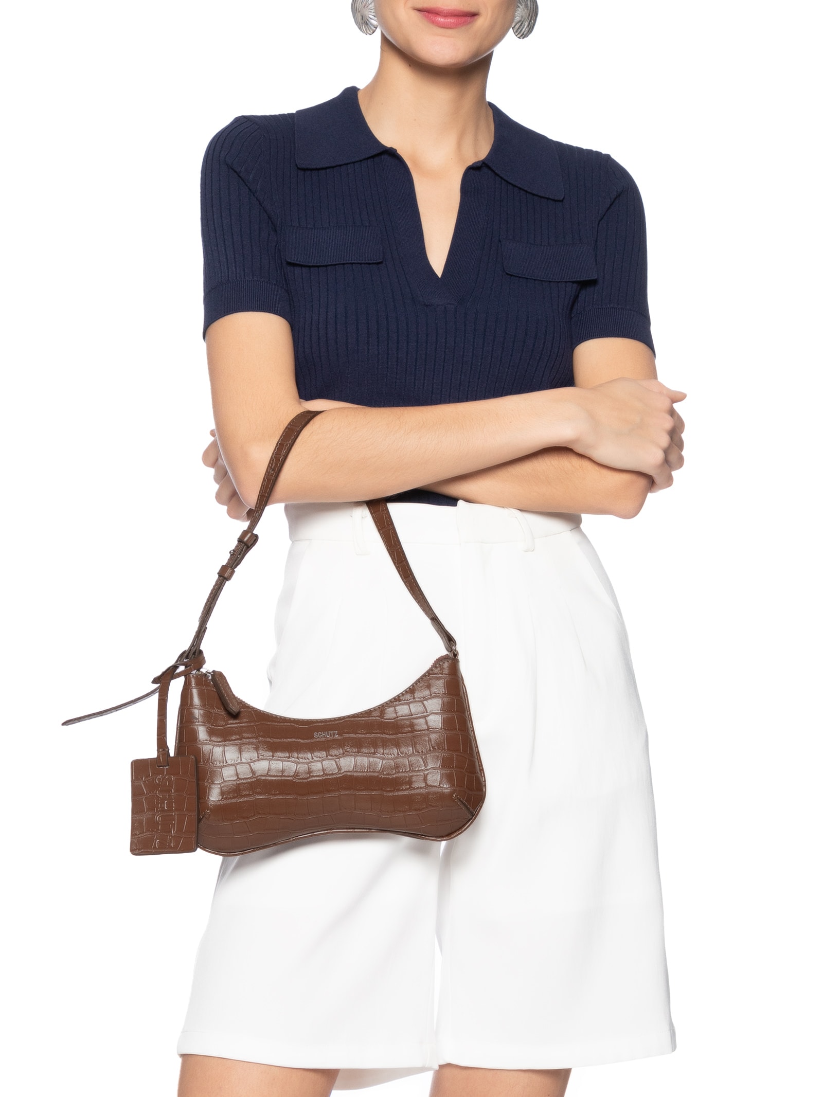 めろん Schutz - Bolsa Feminina Média Croco Wani - Marrom