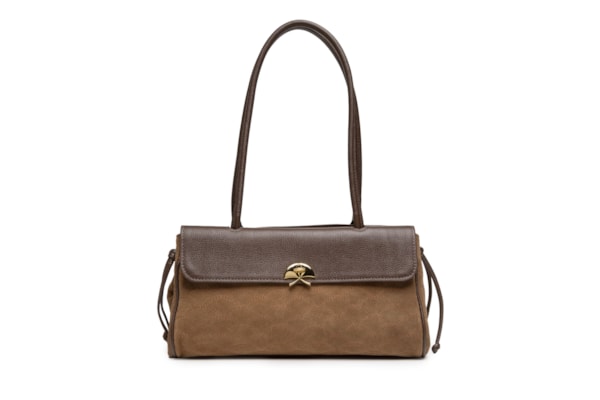 Bolsa Feminina Média Em Camurça E Couro Com Bordado – Marrom