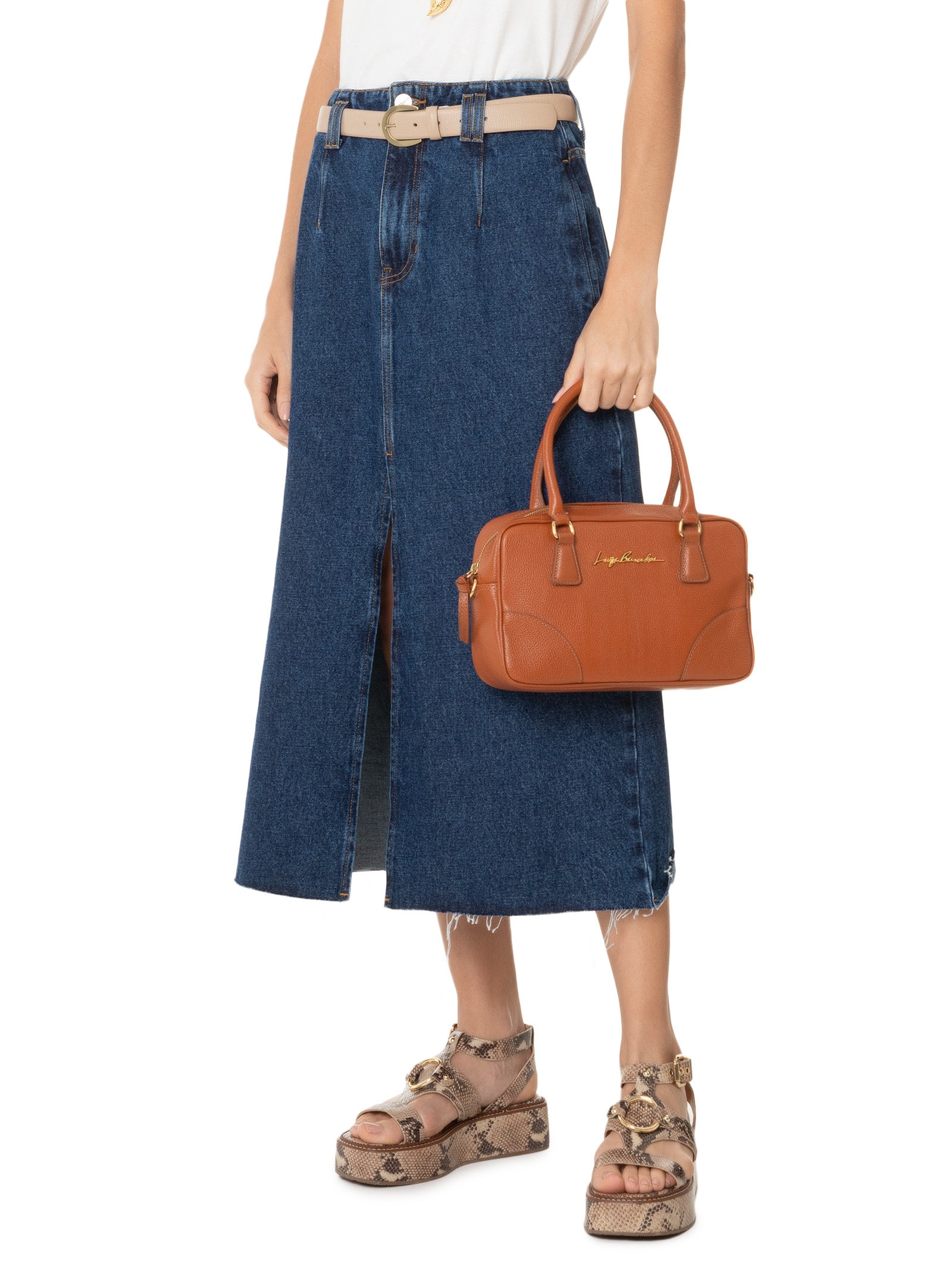 Luiza Barcelos - Bolsa Feminina Média Em Couro Com Alça Dupla - Marrom