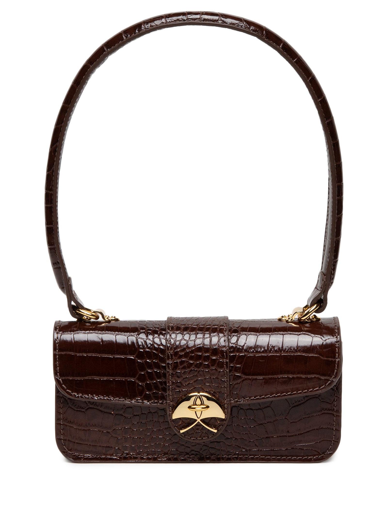 Bolsa Feminina Média em Couro Croco Marrom Luiza Barcelos