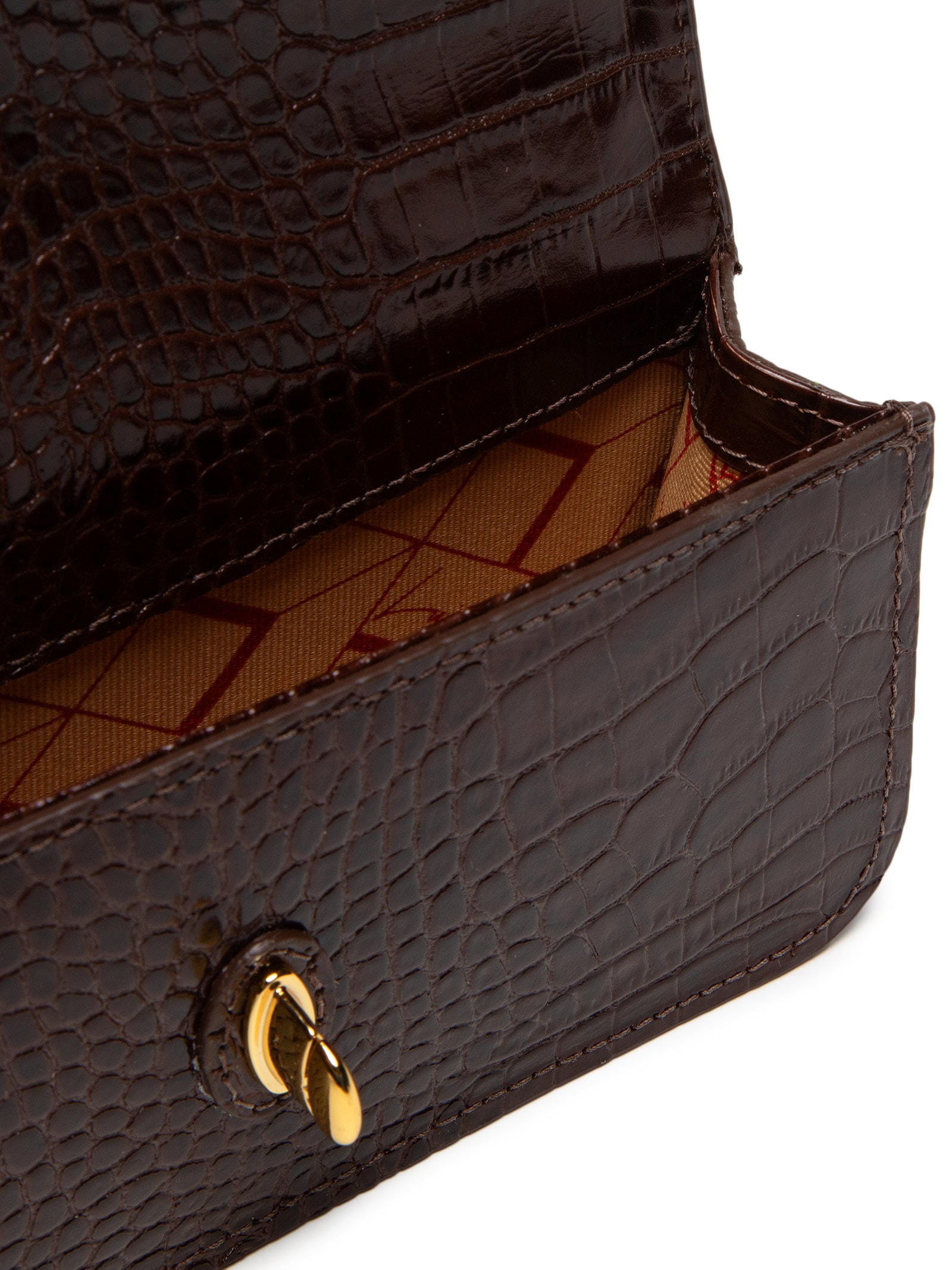 Bolsa Feminina Média em Couro Croco Marrom Luiza Barcelos