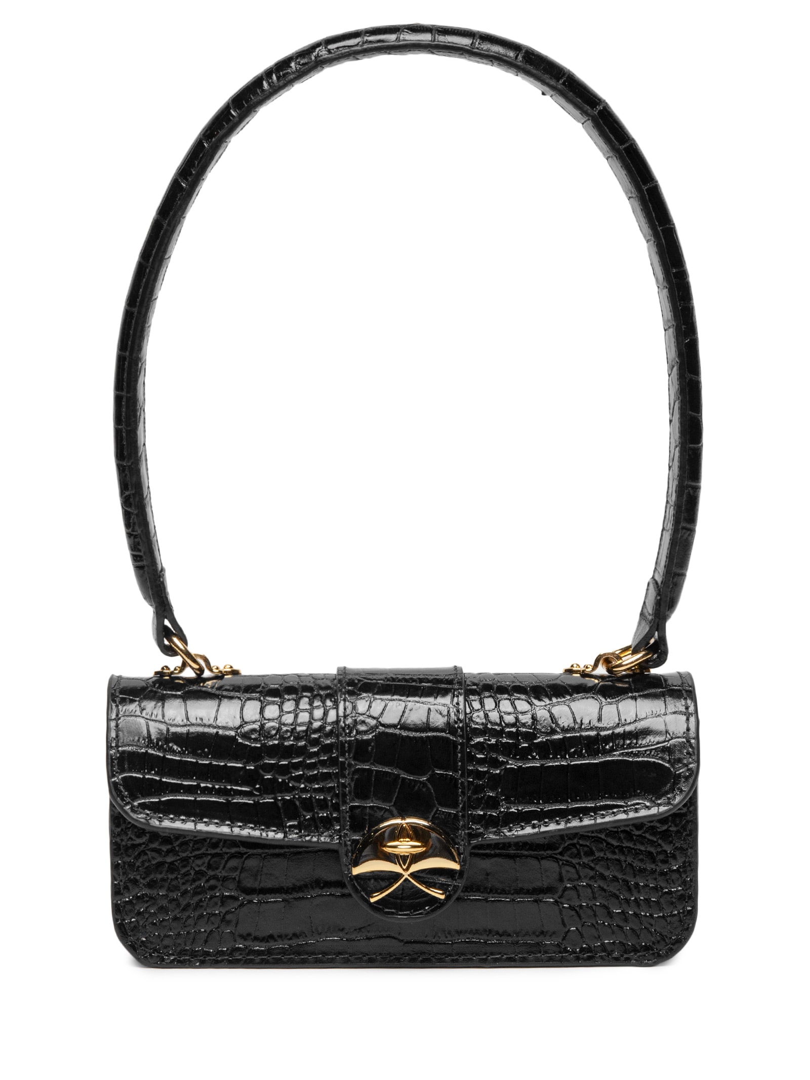 Bolsa Feminina Média em Couro Croco Preto Luiza Barcelos