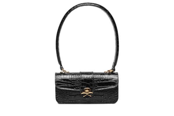 Bolsa Feminina Média em Couro Croco - Preto