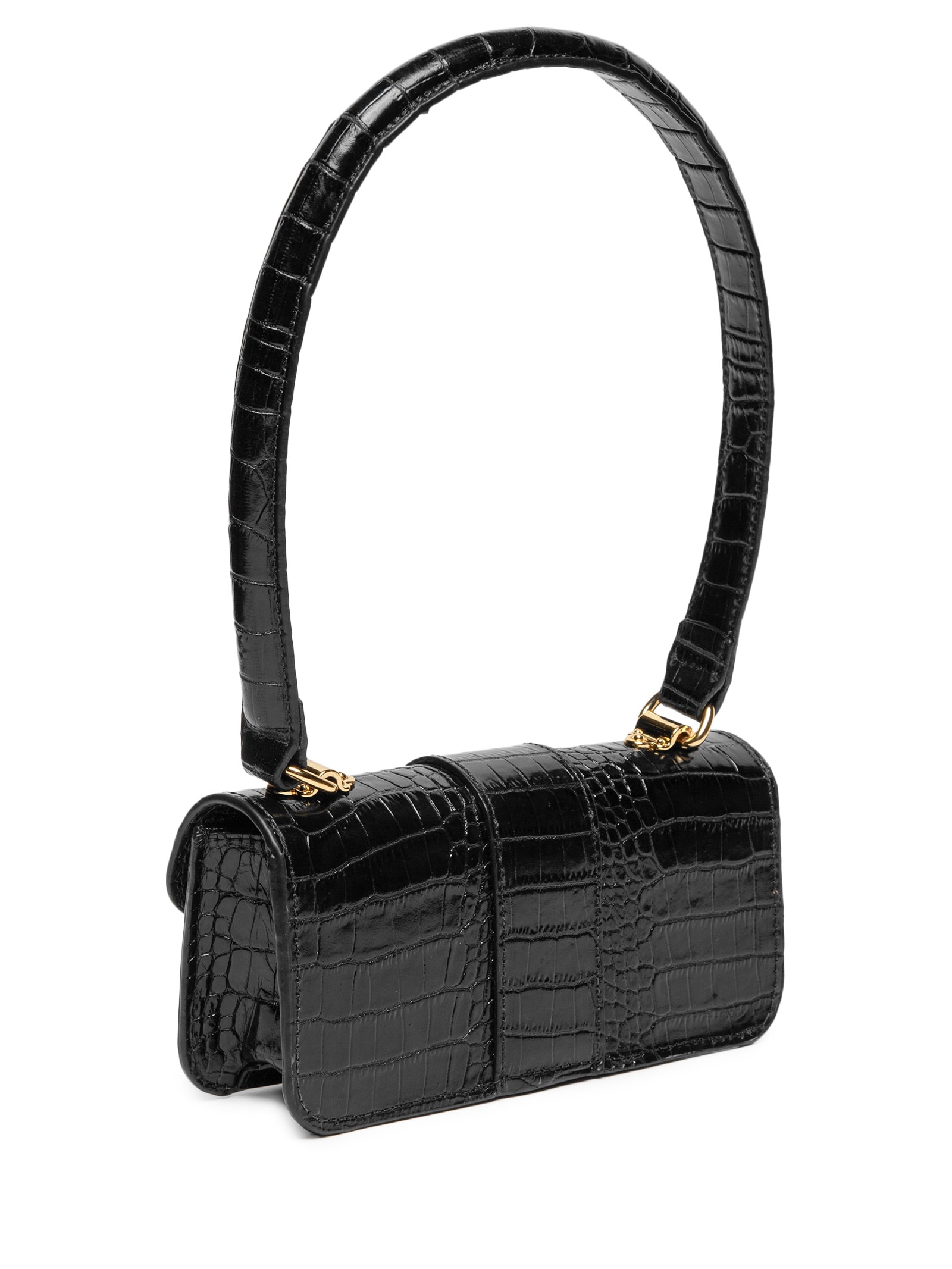 Bolsa Feminina Média em Couro Croco Preto Luiza Barcelos