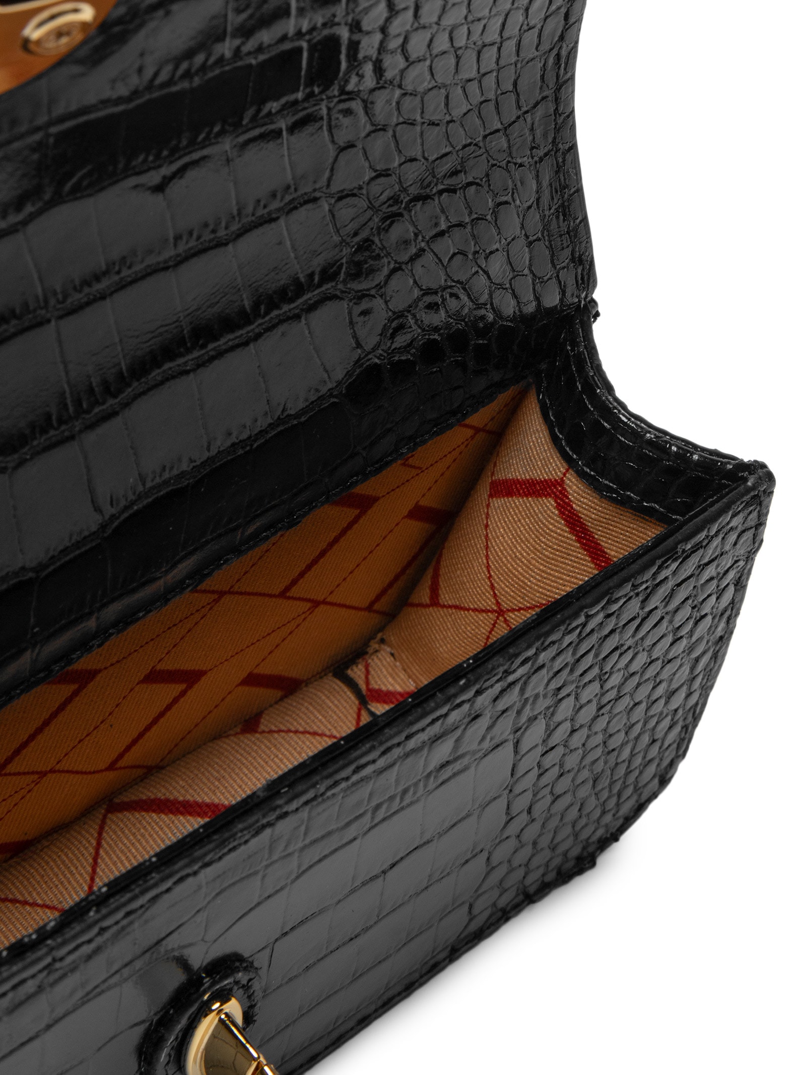 Bolsa Feminina Média em Couro Croco Preto Luiza Barcelos