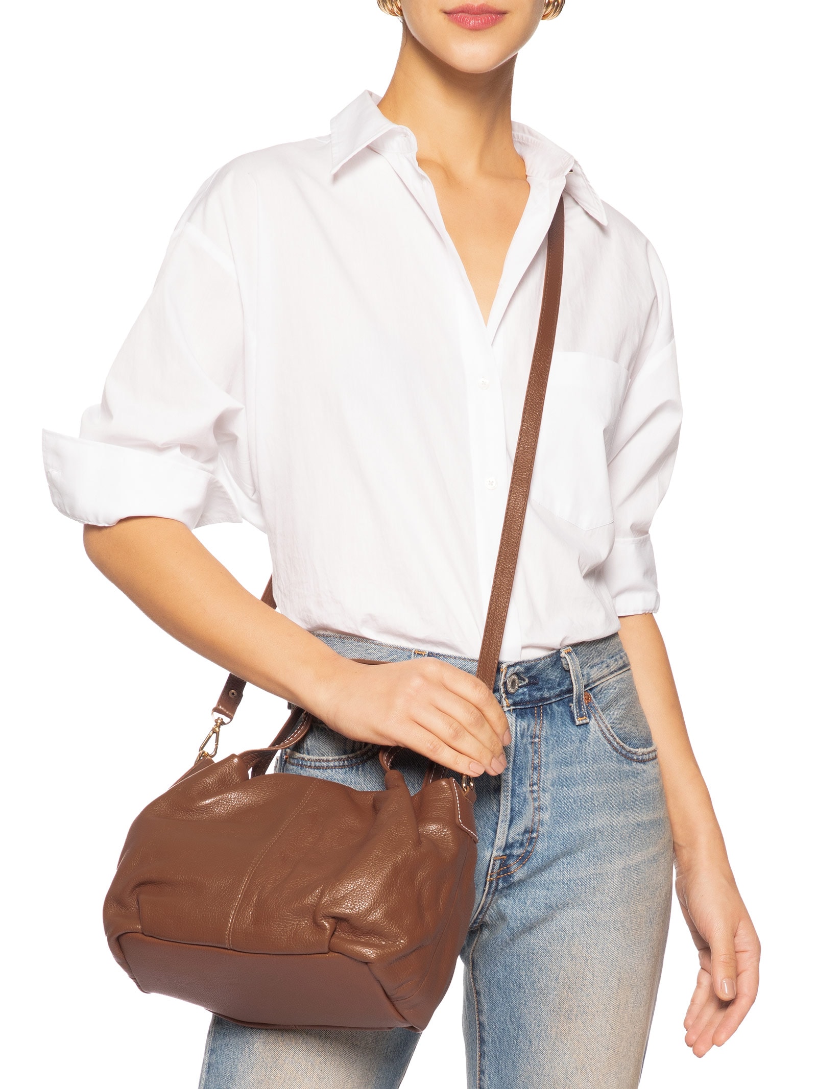 Bolsa Feminina Média Em Couro Marrom Basiq