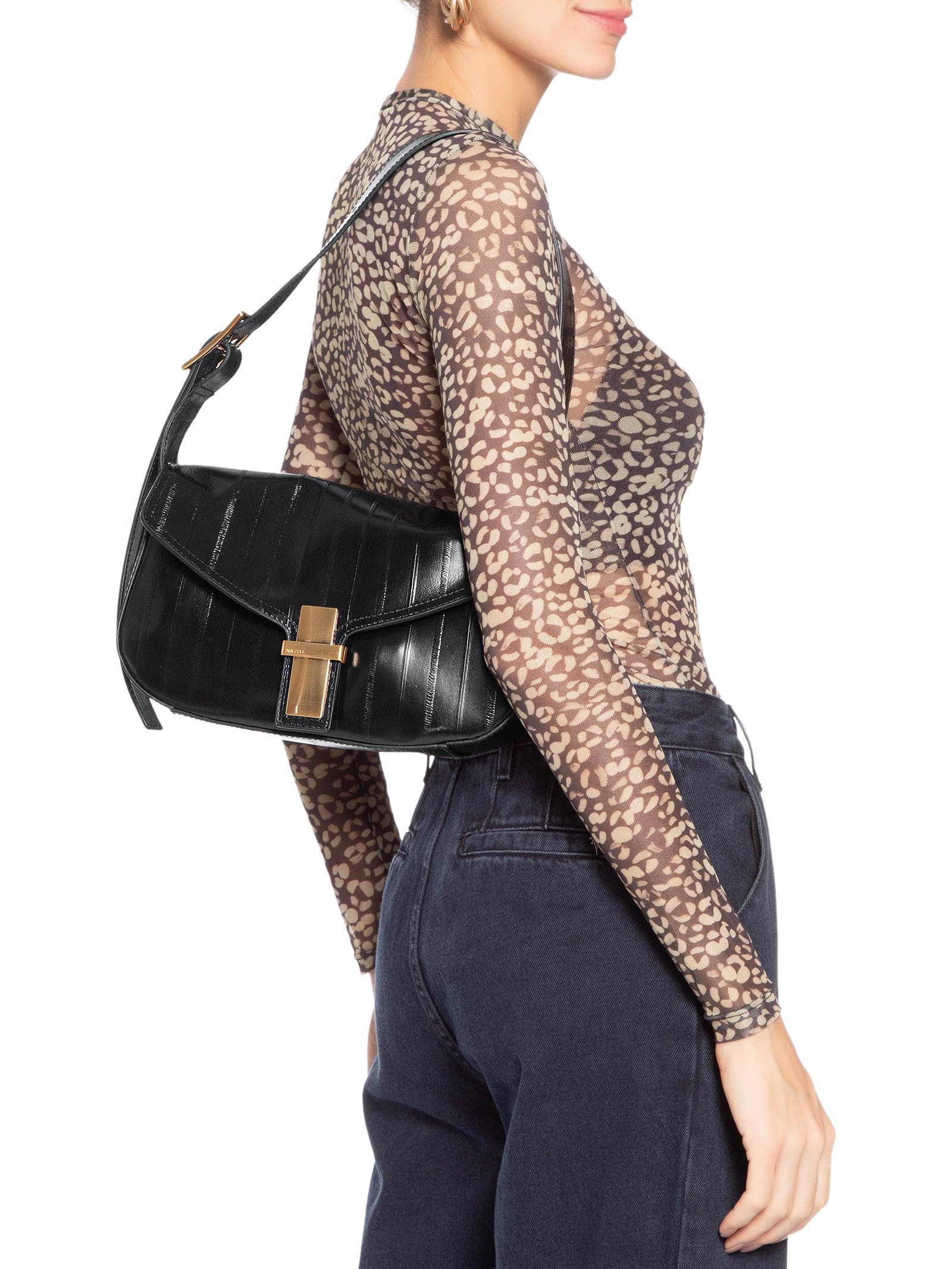 Bolsa Feminina Média Leather Enguia Preto Arezzo