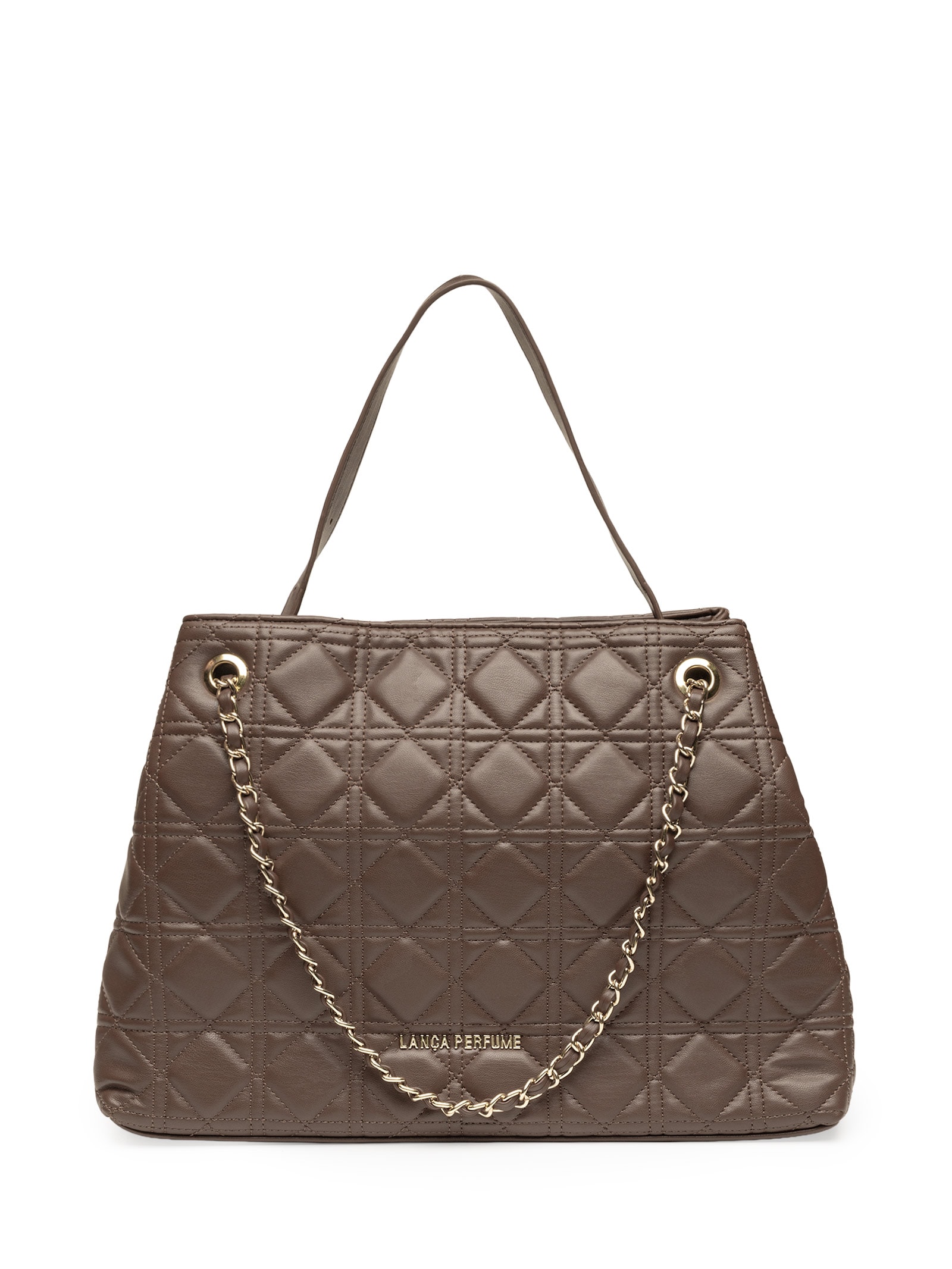 Bolsa Feminina Média Shopping Matelassê E Enfeite Marrom Lança Perfume