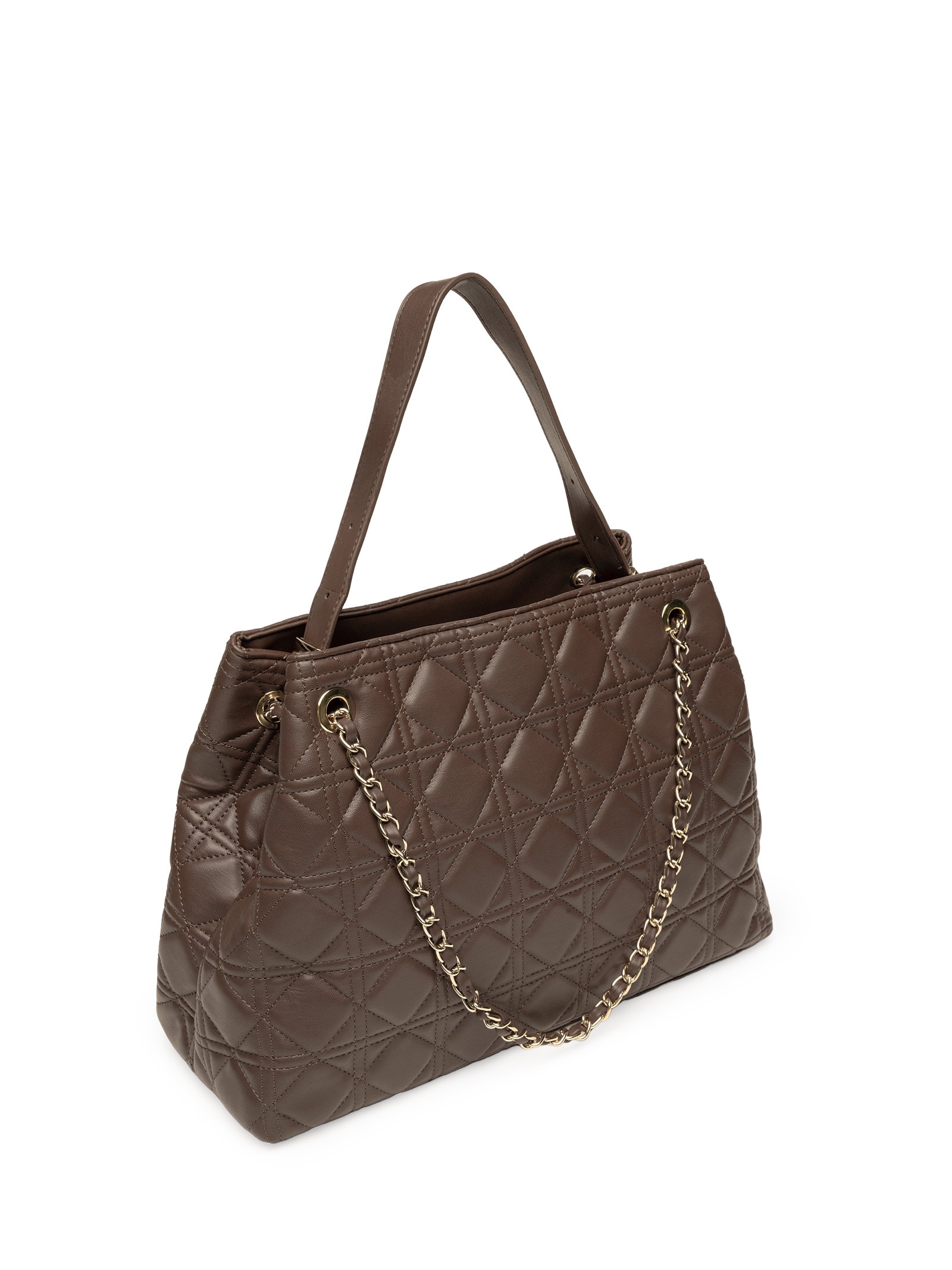 Bolsa Feminina Média Shopping Matelassê E Enfeite Marrom Lança Perfume